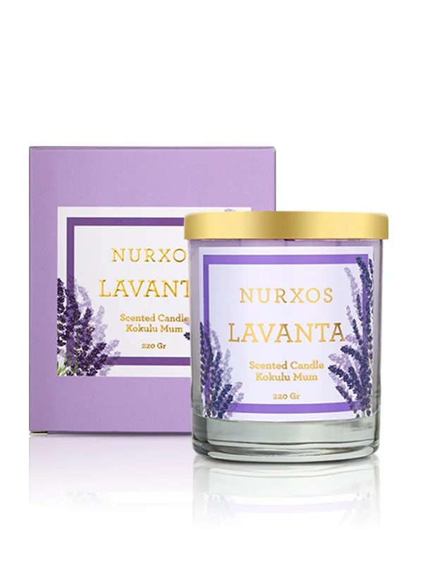 Nurxos Lavanta Kokulu Mum 220 Gr – Çiçeksi Odunsu Soya Mumu - 966