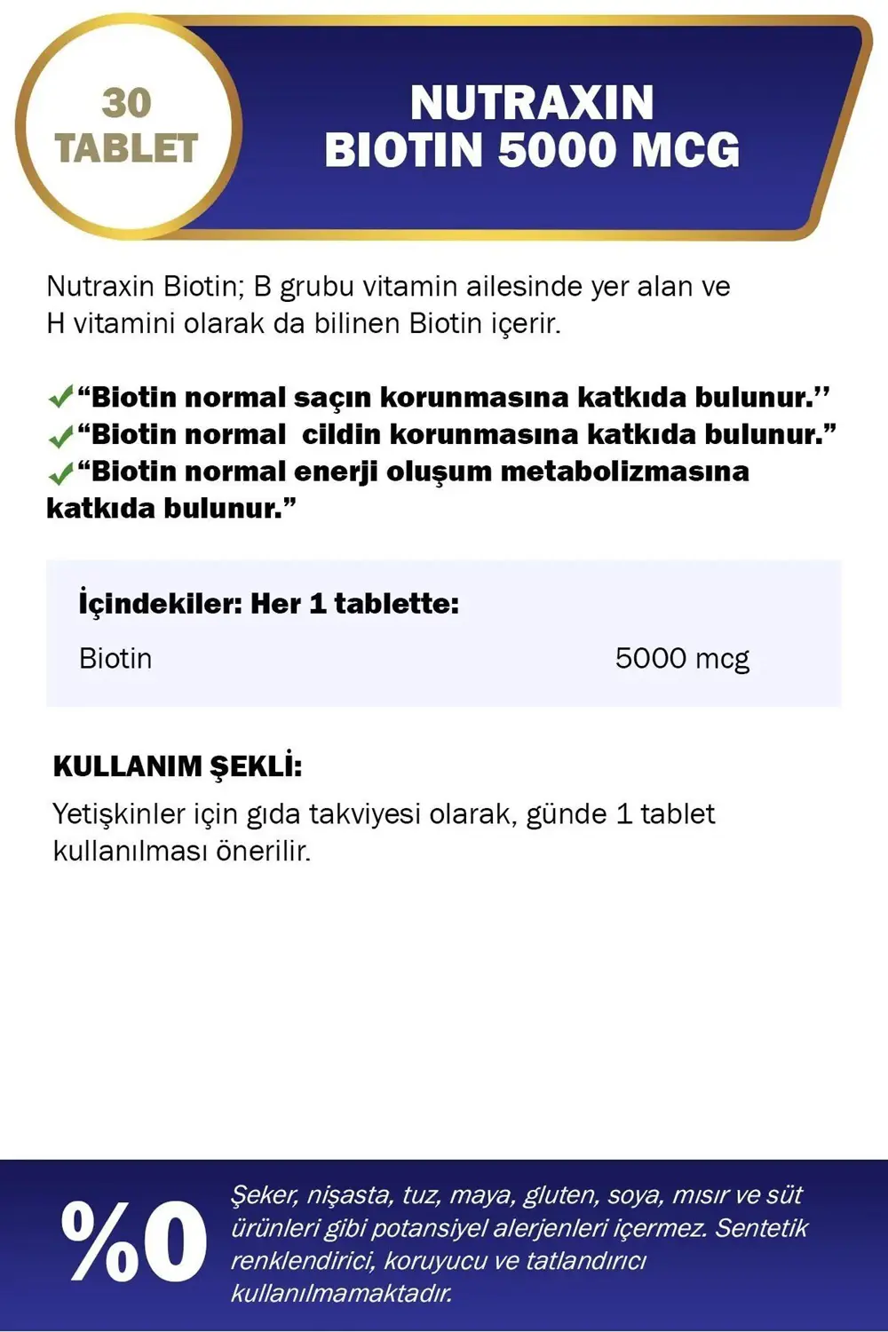 Nutraxin Biotin 5000 Mcg 30 Tablet