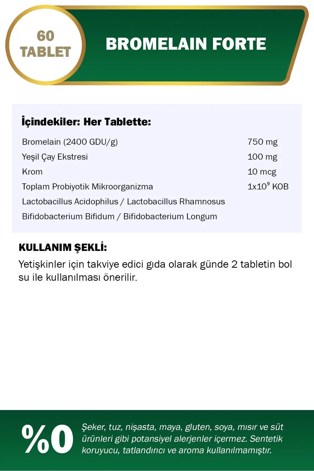 Nutraxin Bromelain Forte 750 Mg 60 Tablet - Probiyotik Chrom Yeşi