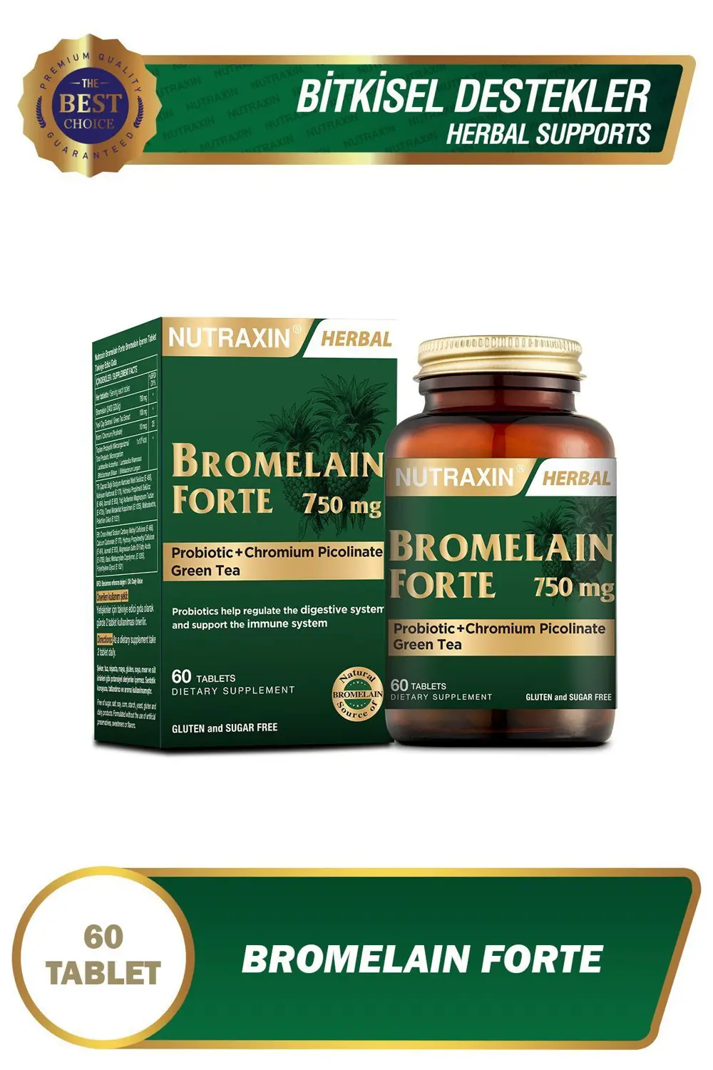 Nutraxin Bromelain Forte 750 Mg 60 Tablet - Probiyotik Chrom Yeşi