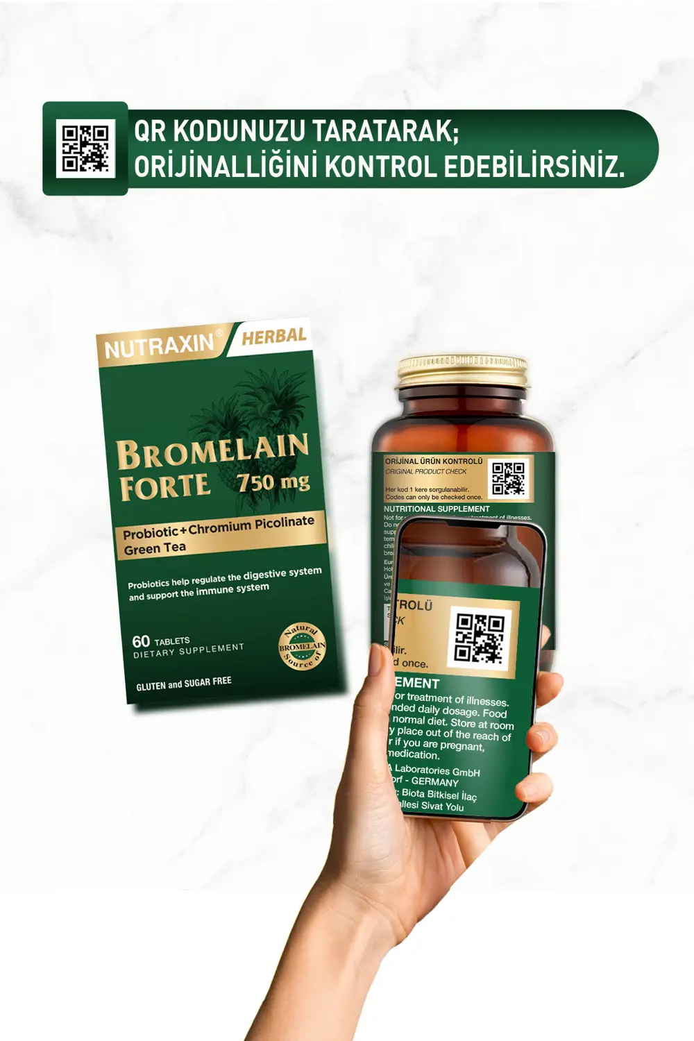 Nutraxin Bromelain Forte 750 Mg 60 Tablet - Probiyotik Chrom Yeşi