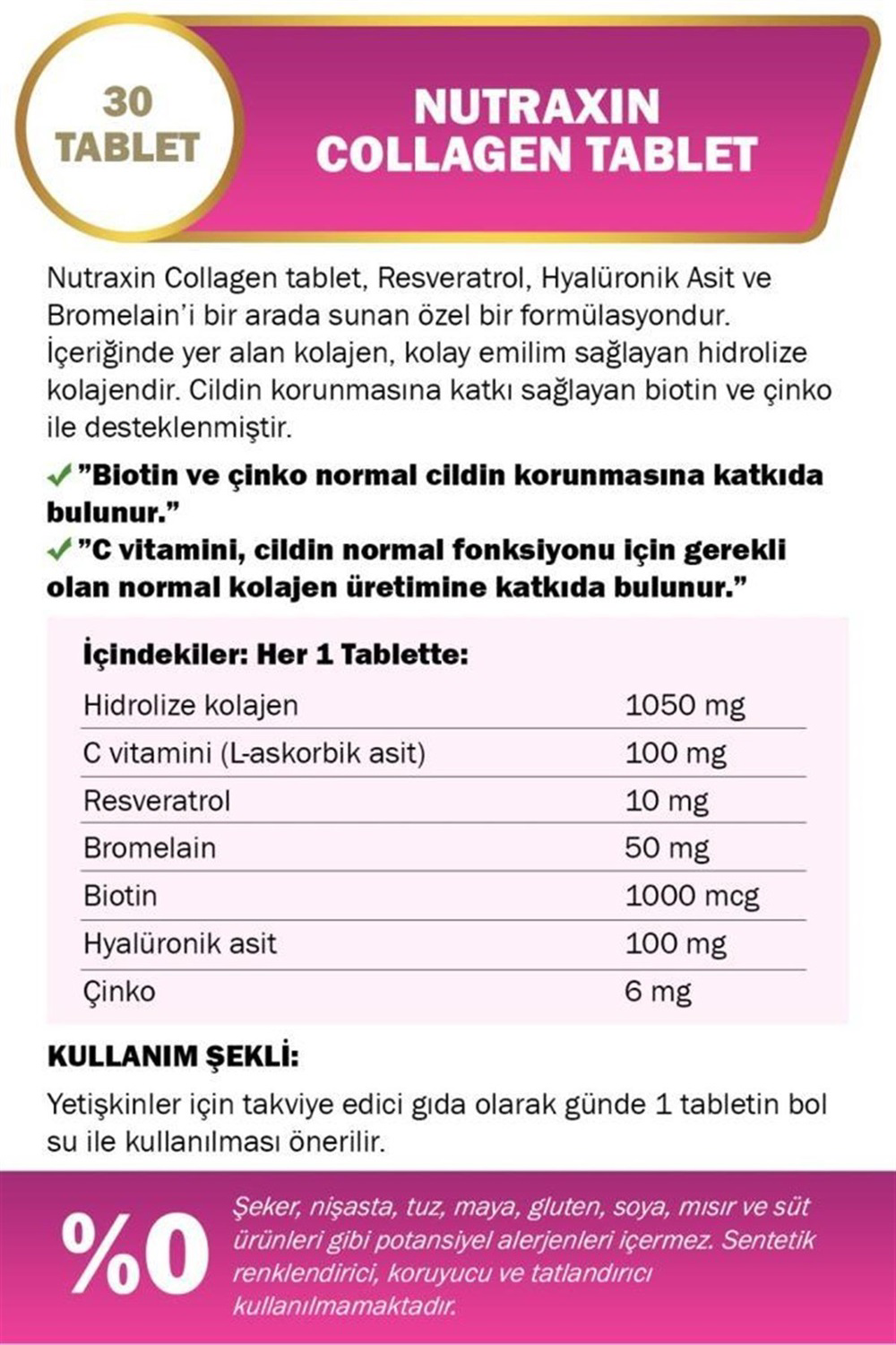 Nutraxin Hidrolize Kolajen 30 Tablet Nutraxin Hidrolize Kolajen 30 Tablet