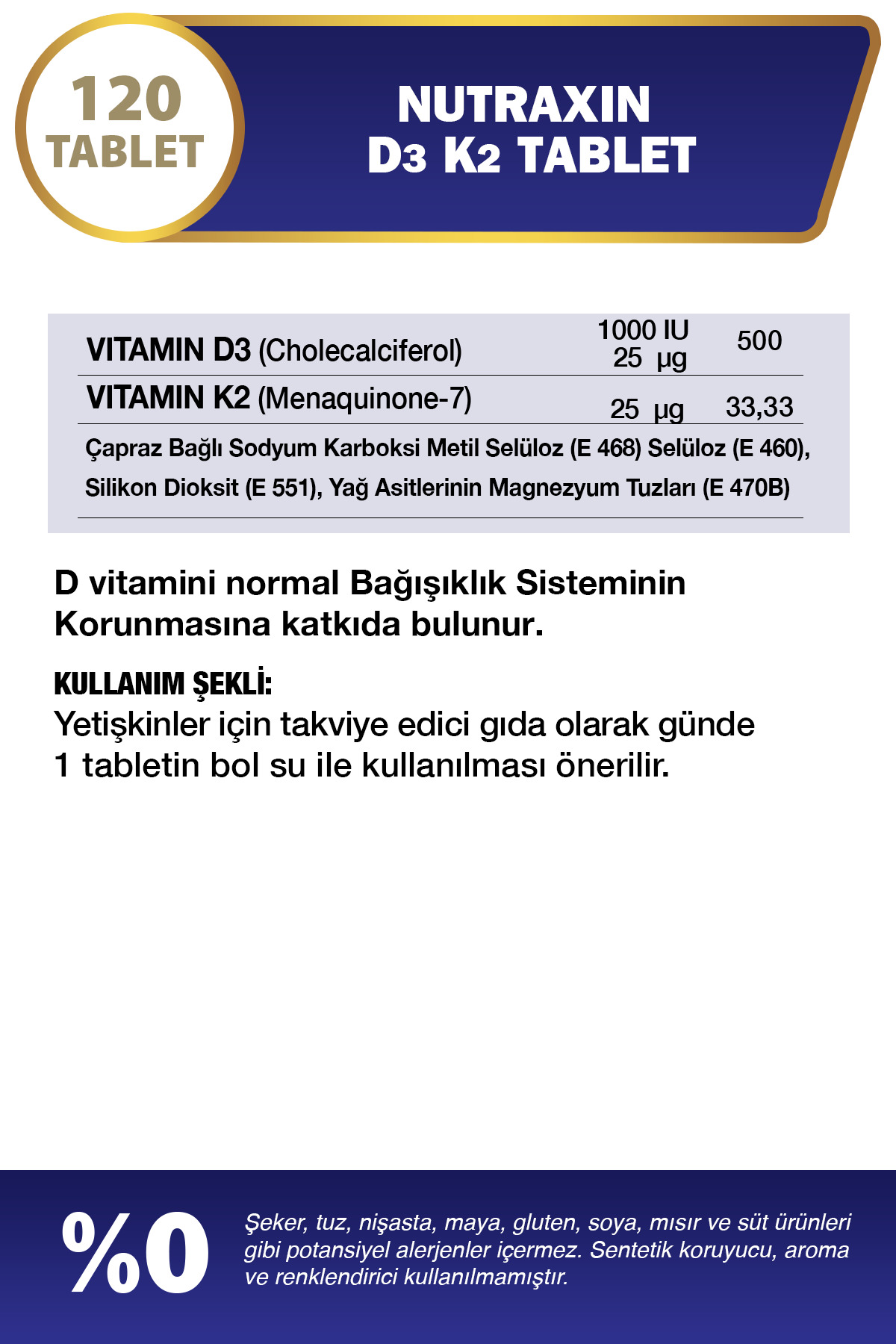 Nutraxin  Vitamin D3k2 1000 İu 120 Tablet