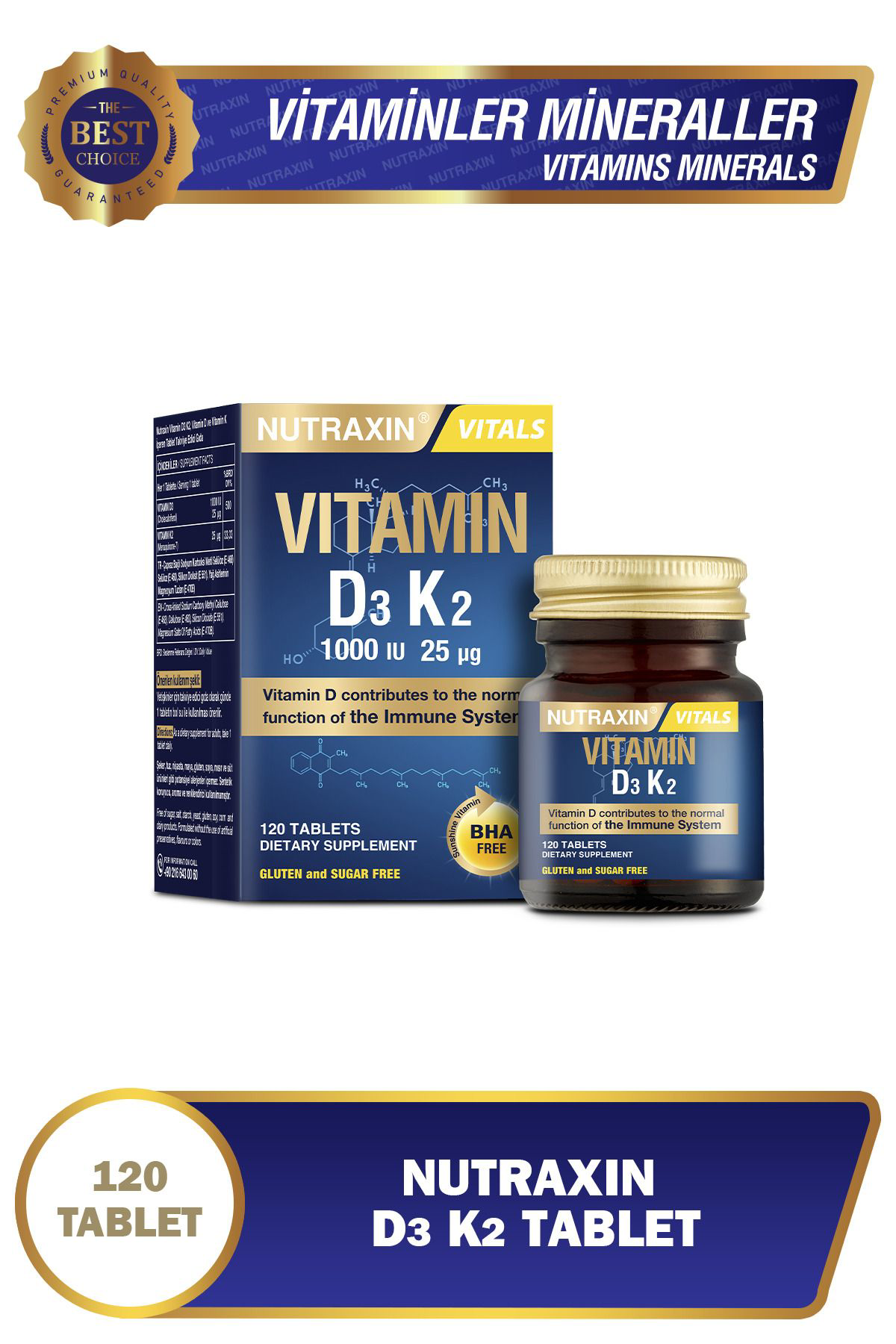 Nutraxin  Vitamin D3k2 1000 İu 120 Tablet