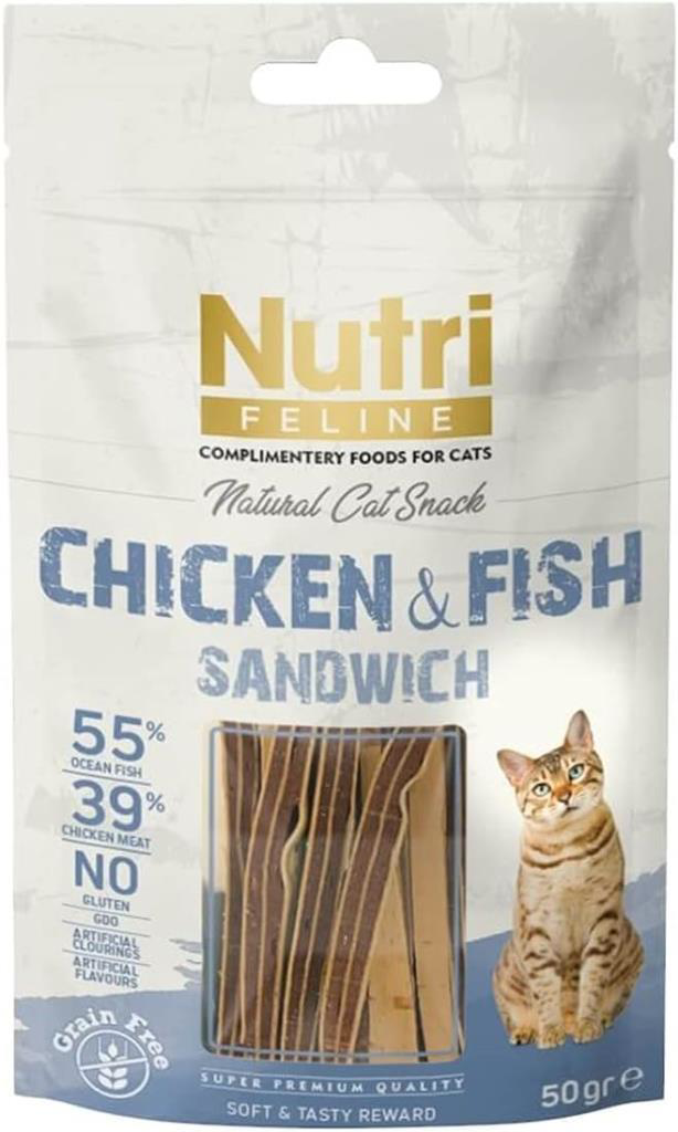 Nutri Feline Chicken Fish Sandwich Tahılsız Kedi Ödülü 50 Gr