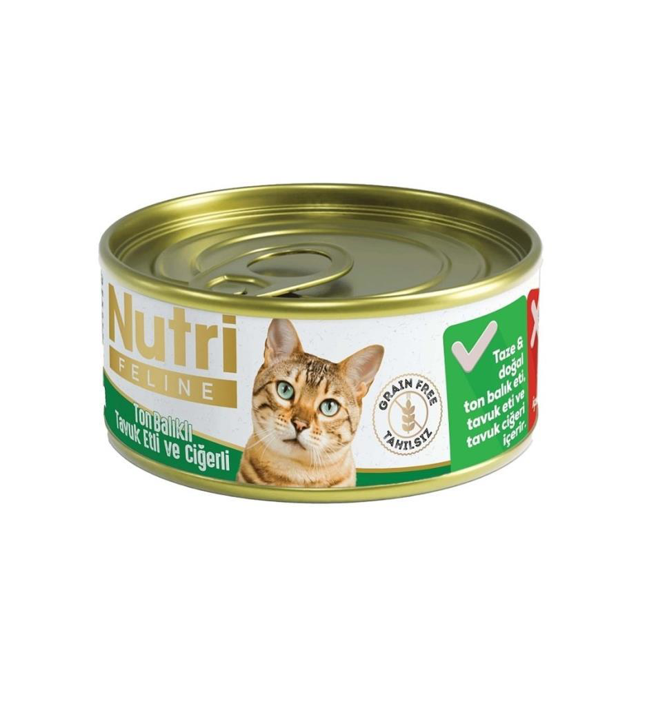 Nutri Feline Tahılsız Tavuklu Ton Balıklı Ciğerli Kedi Konservesi