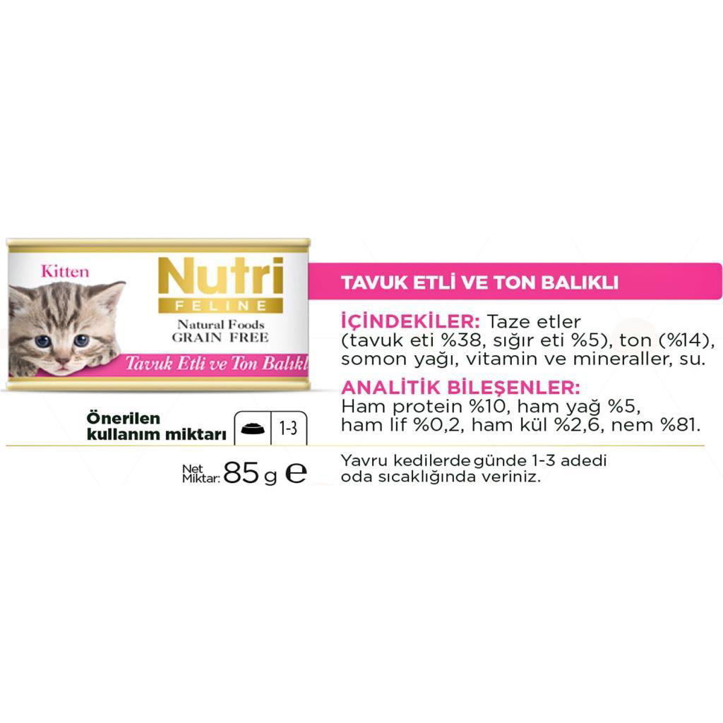 Nutri Feline Tahılsız Tavuklu Ton Balıklı Yavru Kedi Konservesi 8 Nutri Feline Tahılsız Tavuklu Ton Balıklı Yavru Kedi Konservesi 8