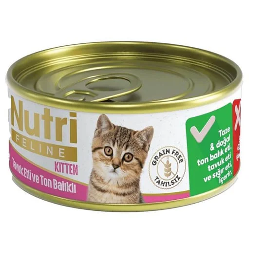 Nutri Feline Tahılsız Tavuk Etli Ve Ton Balıklı Yavru Kedi Konservesi 85gr Fiyatı, Yorumları ve Özellikleri