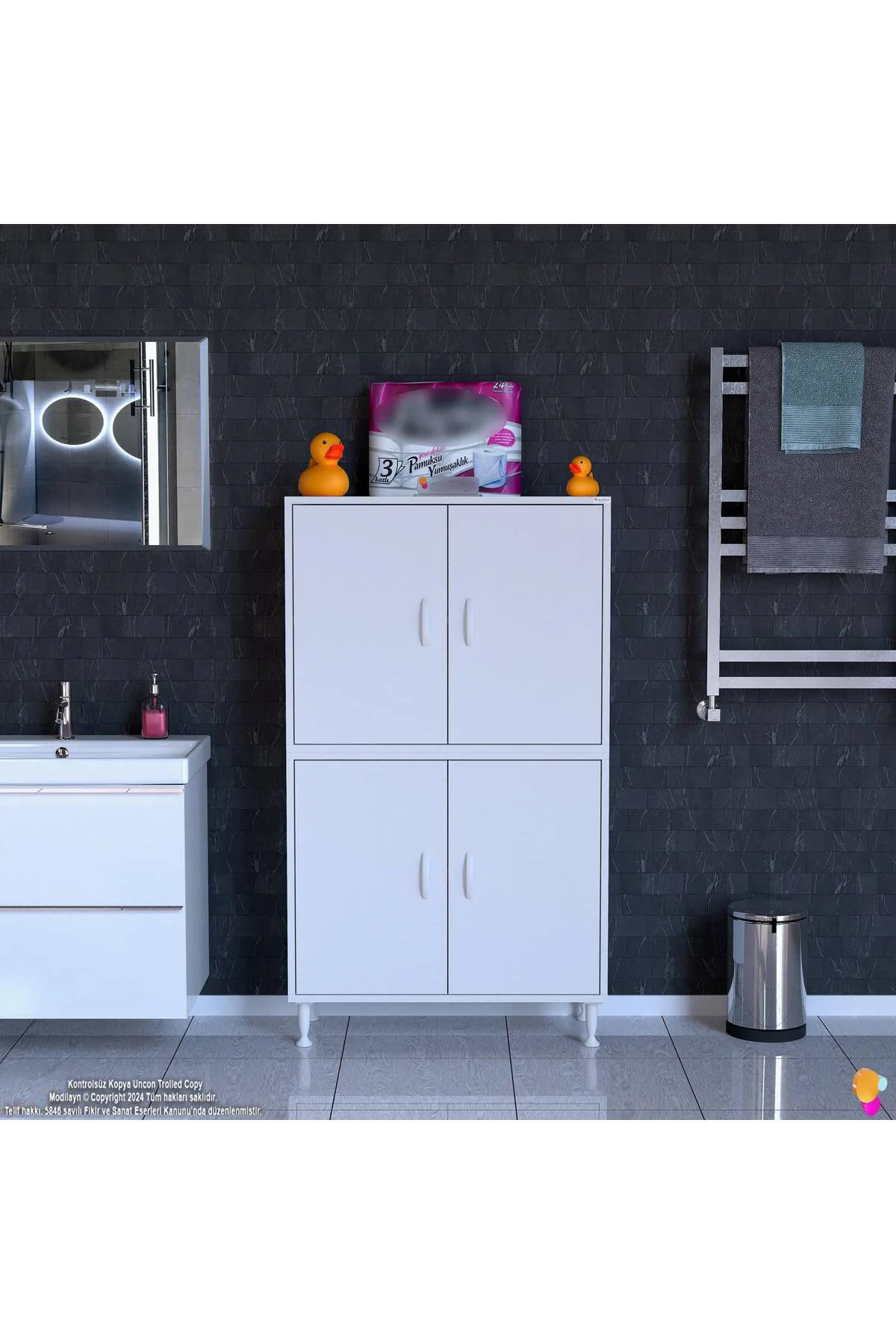 Nuve Geniş Depolama Alanlı Dolap 85 cm Banyo/Mutfak Çok Fonksiyon