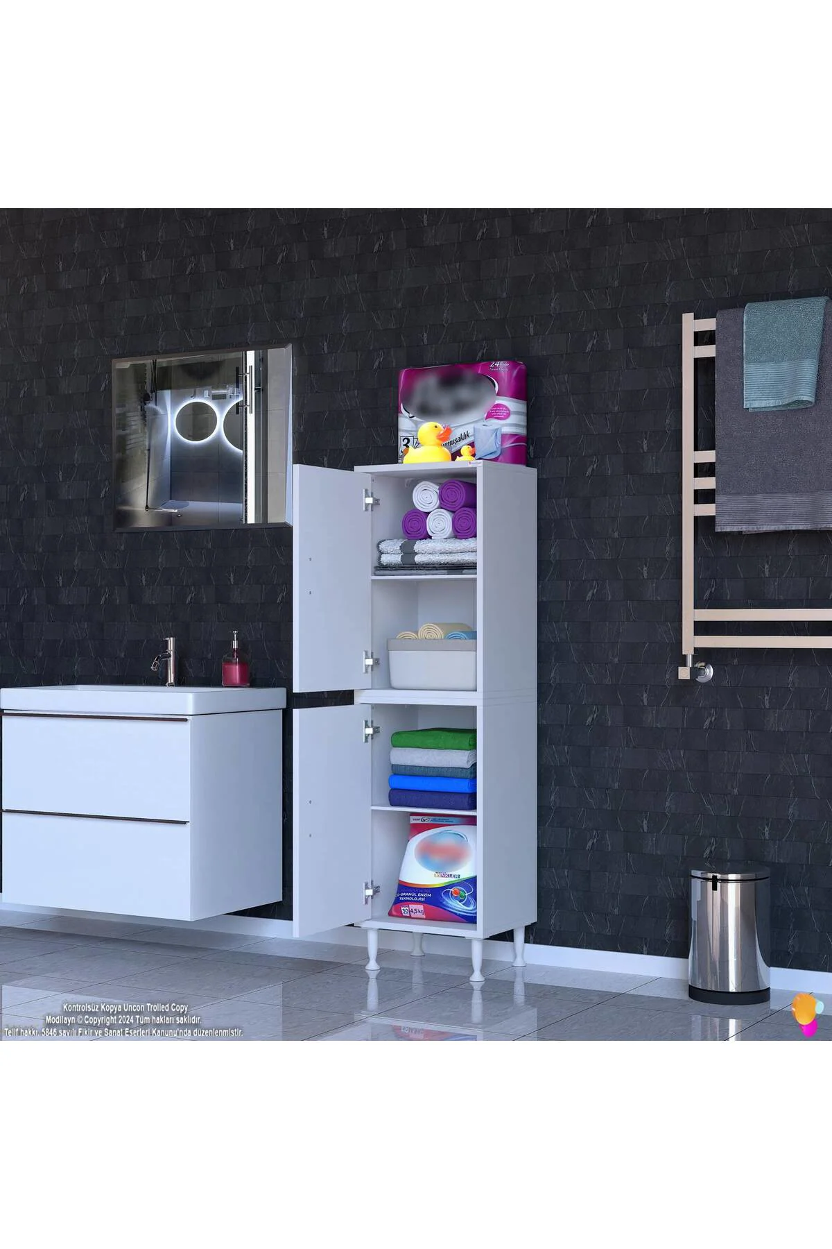Nuve Geniş Depolama Alanlı Dolap 45 cm Banyo/Mutfak Çok Fonksiyon