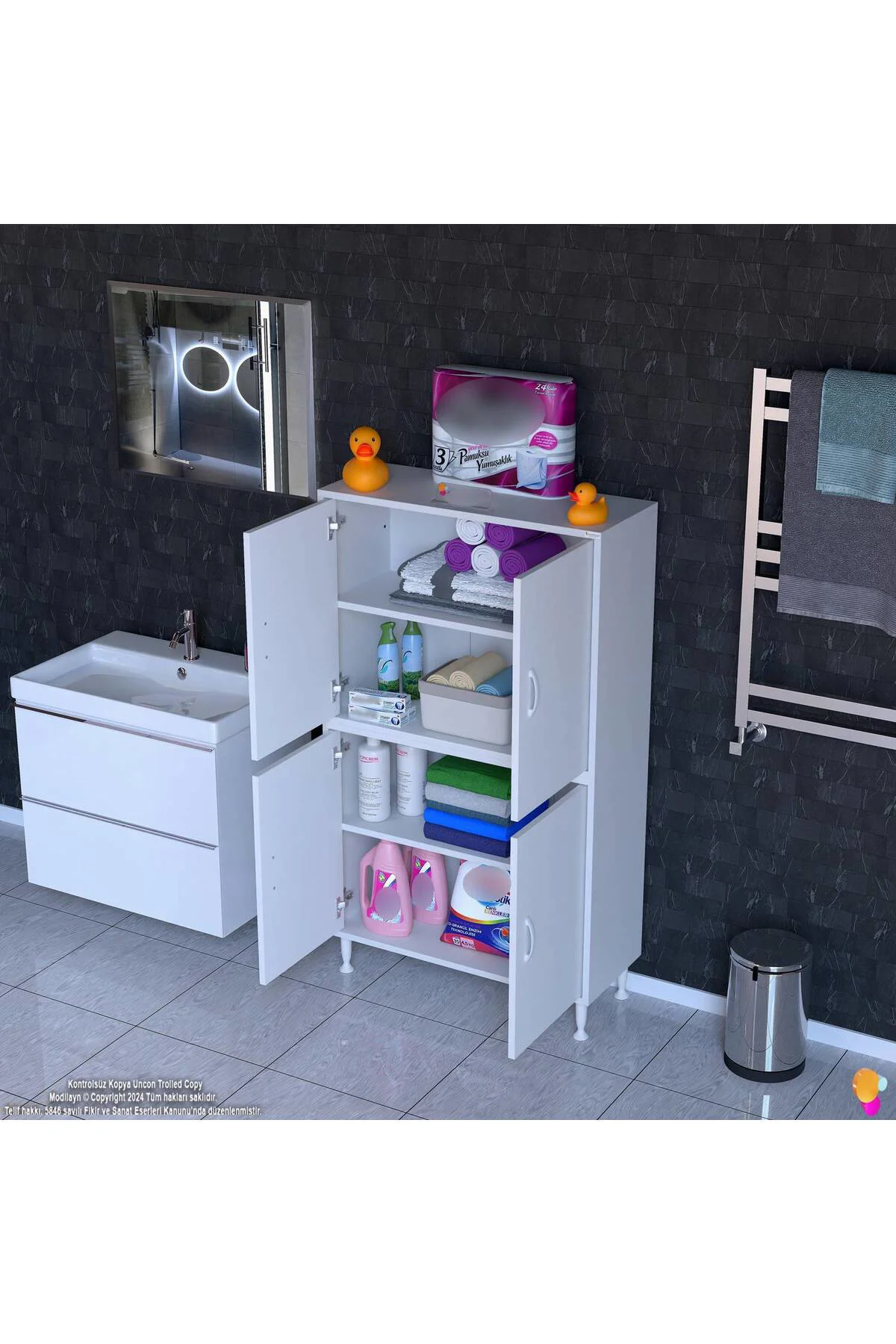 Nuve Geniş Depolama Alanlı Dolap 85 cm Banyo/Mutfak Çok Fonksiyon
