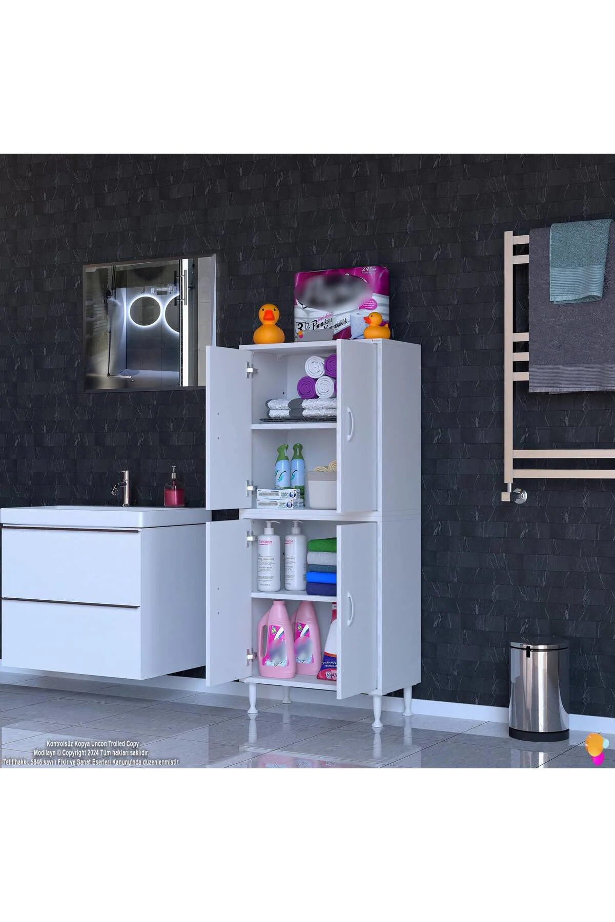 Nuve Geniş Depolama Alanlı Dolap 65 cm Banyo/Mutfak Çok Fonksiyon