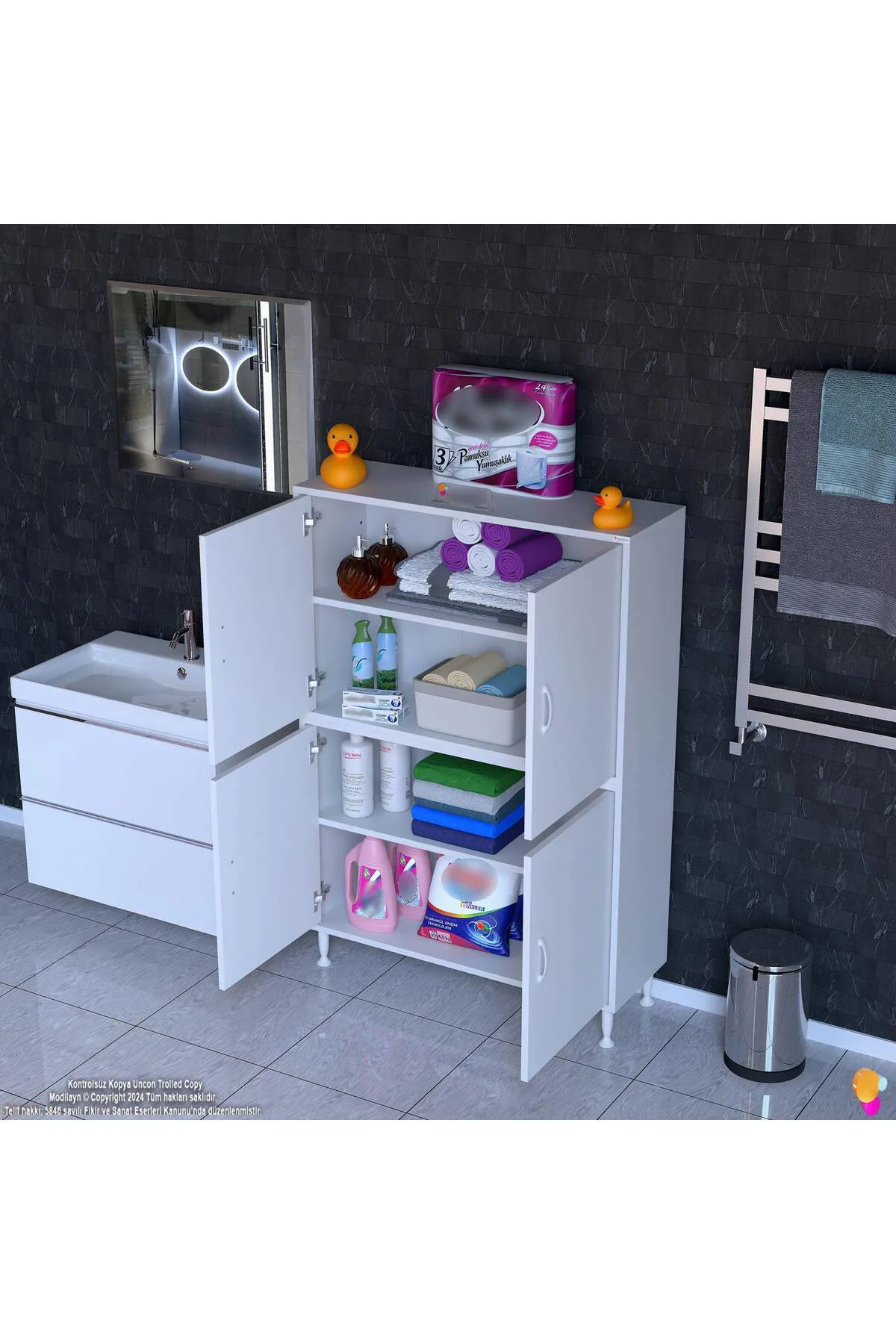 Nuve Geniş Depolama Alanlı Dolap 90 cm Banyo/Mutfak Çok Fonksiyon