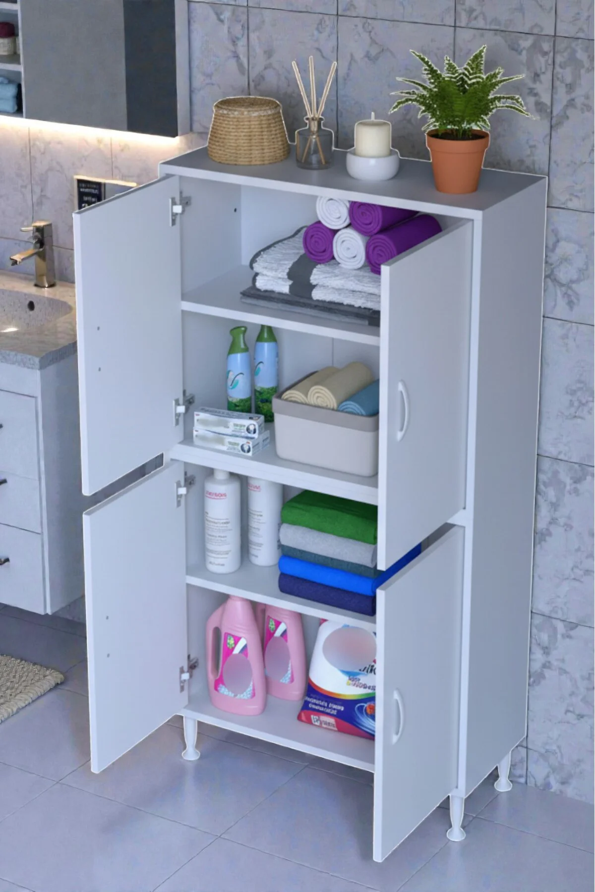 Nuve Geniş Depolama Alanlı Dolap 80 cm Banyo/Mutfak Çok Fonksiyon