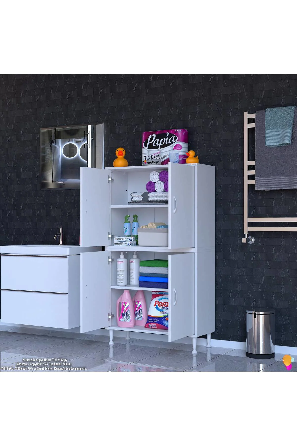 Nuve Geniş Depolama Alanlı Dolap 70 cm Banyo/Mutfak Çok Fonksiyon