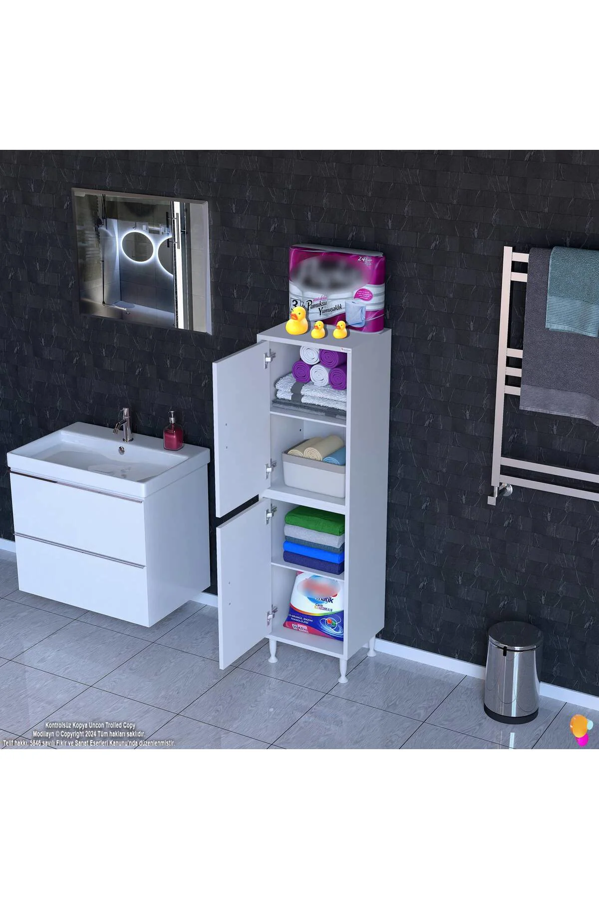 Nuve Geniş Depolama Alanlı Dolap 35 cm Banyo/Mutfak Çok Fonksiyon