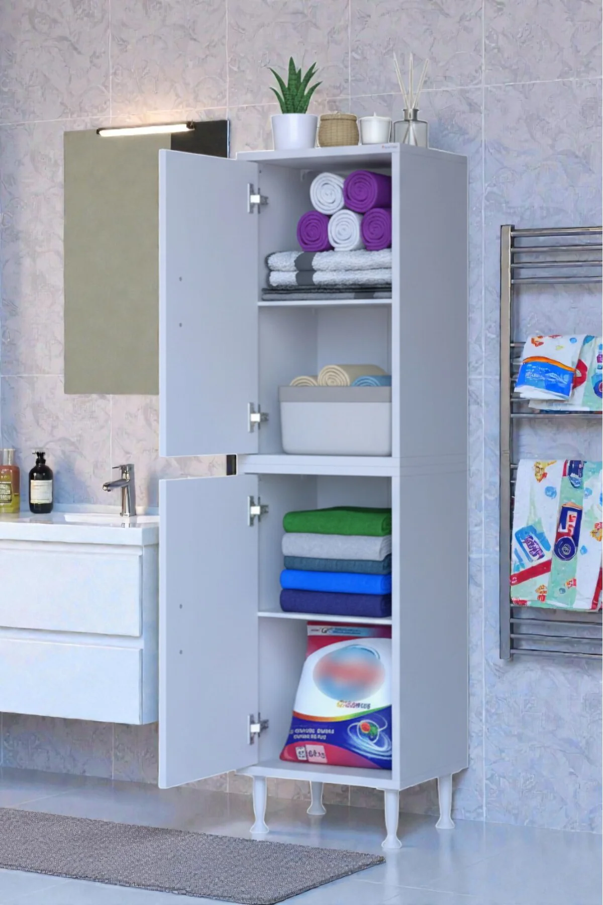 Nuve Geniş Depolama Alanlı Dolap 45 cm Banyo/Mutfak Çok Fonksiyon