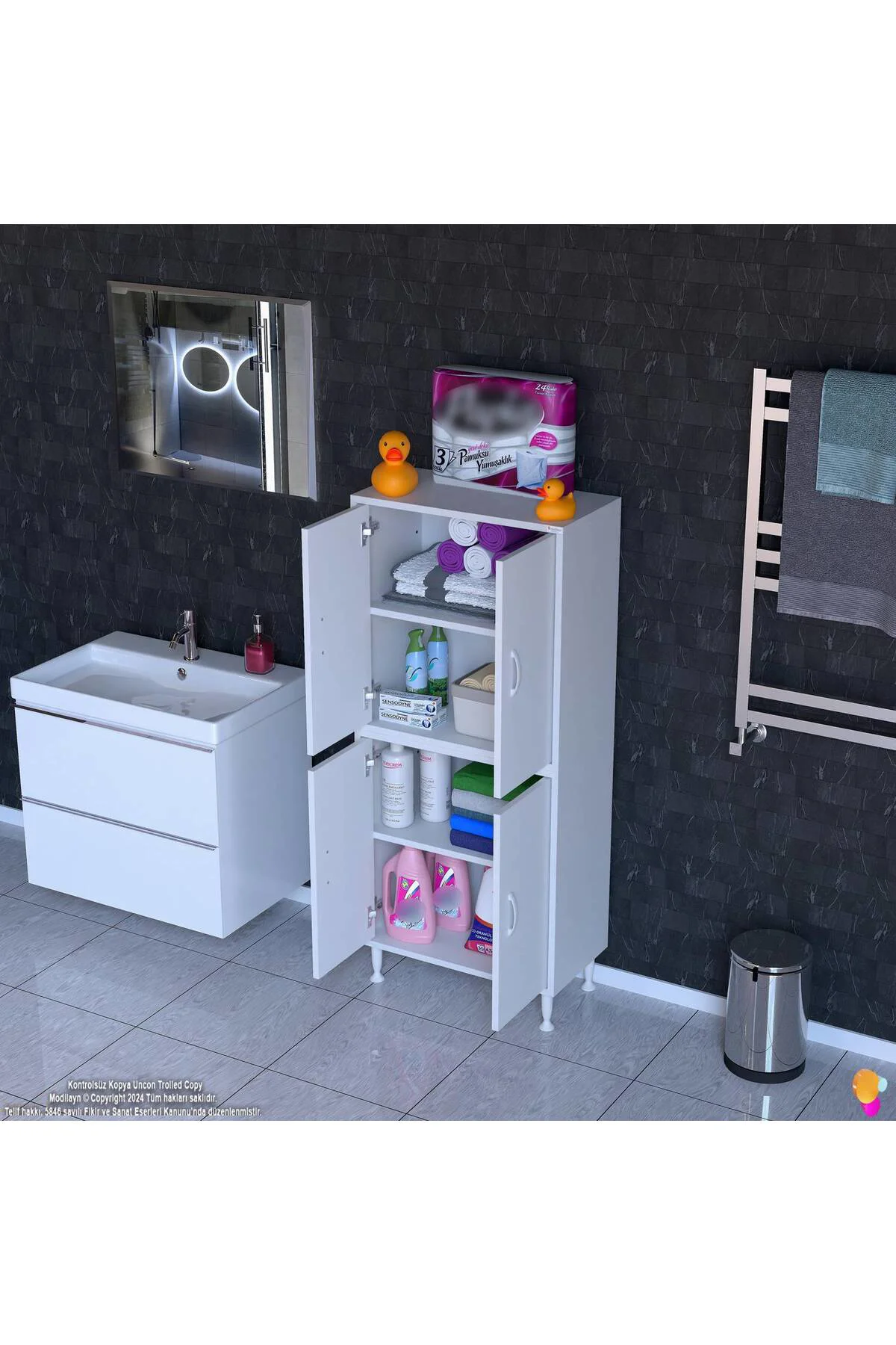 Nuve Geniş Depolama Alanlı Dolap 55 cm Banyo/Mutfak Çok Fonksiyon