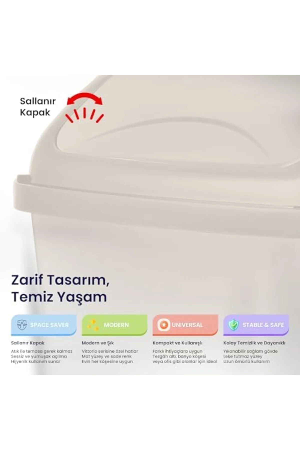 NwoTeknoloji Life Vittorio Çöp Kovası – 10 Litre, Sallanır Kapakl