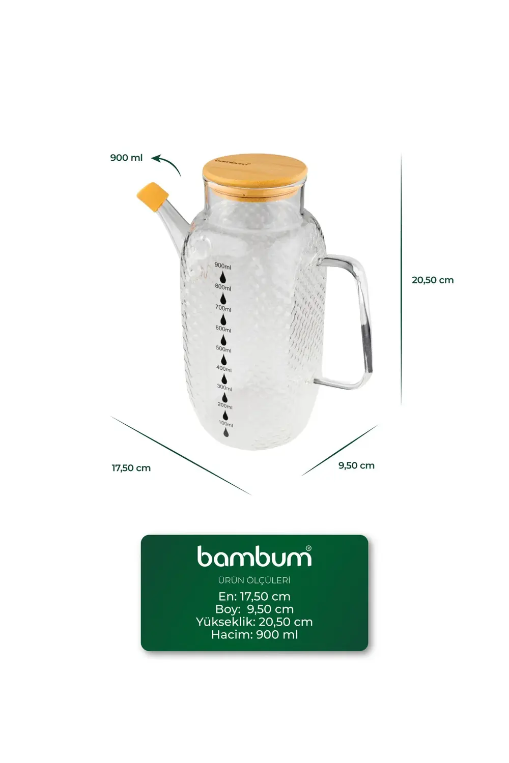 Nytro Bambu Kapaklı Cam Sürahi 1000ml