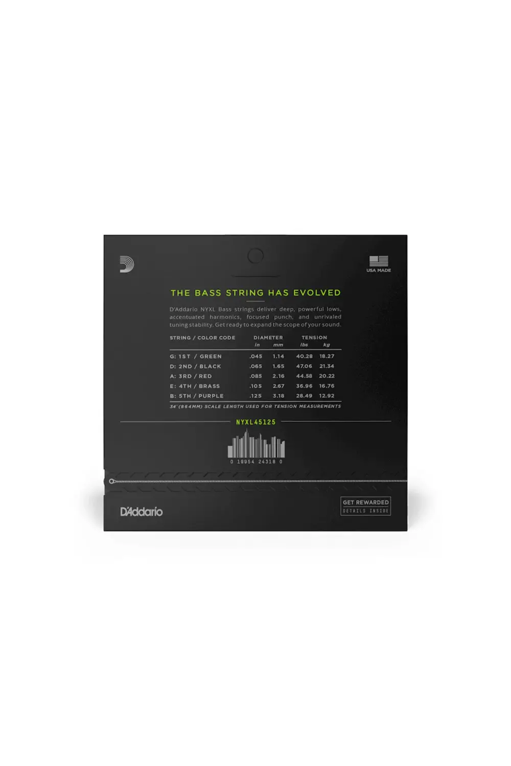 NYXL45125 BAS GİTAR TEL SETİ, NYXL SERİSİ, LONG SCALE, 5 TEL Ligh