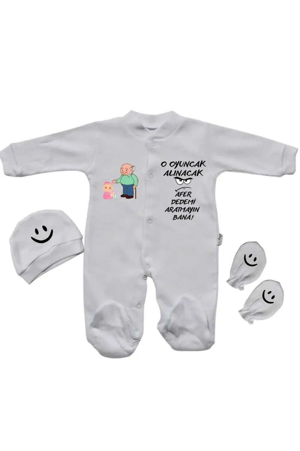 O Oyuncak Alınacak Dedemi Ararım Yazılı Kişiye Özel Bebek Tulum