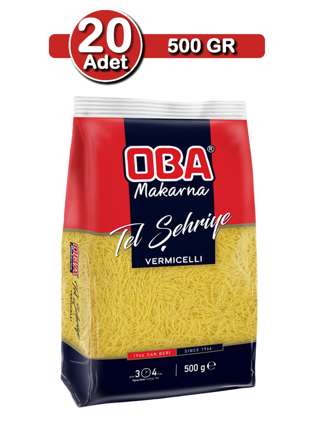 Oba Tel Şehriye Makarna 500 G X 20 Adet | Toplu Kullanım Paketi