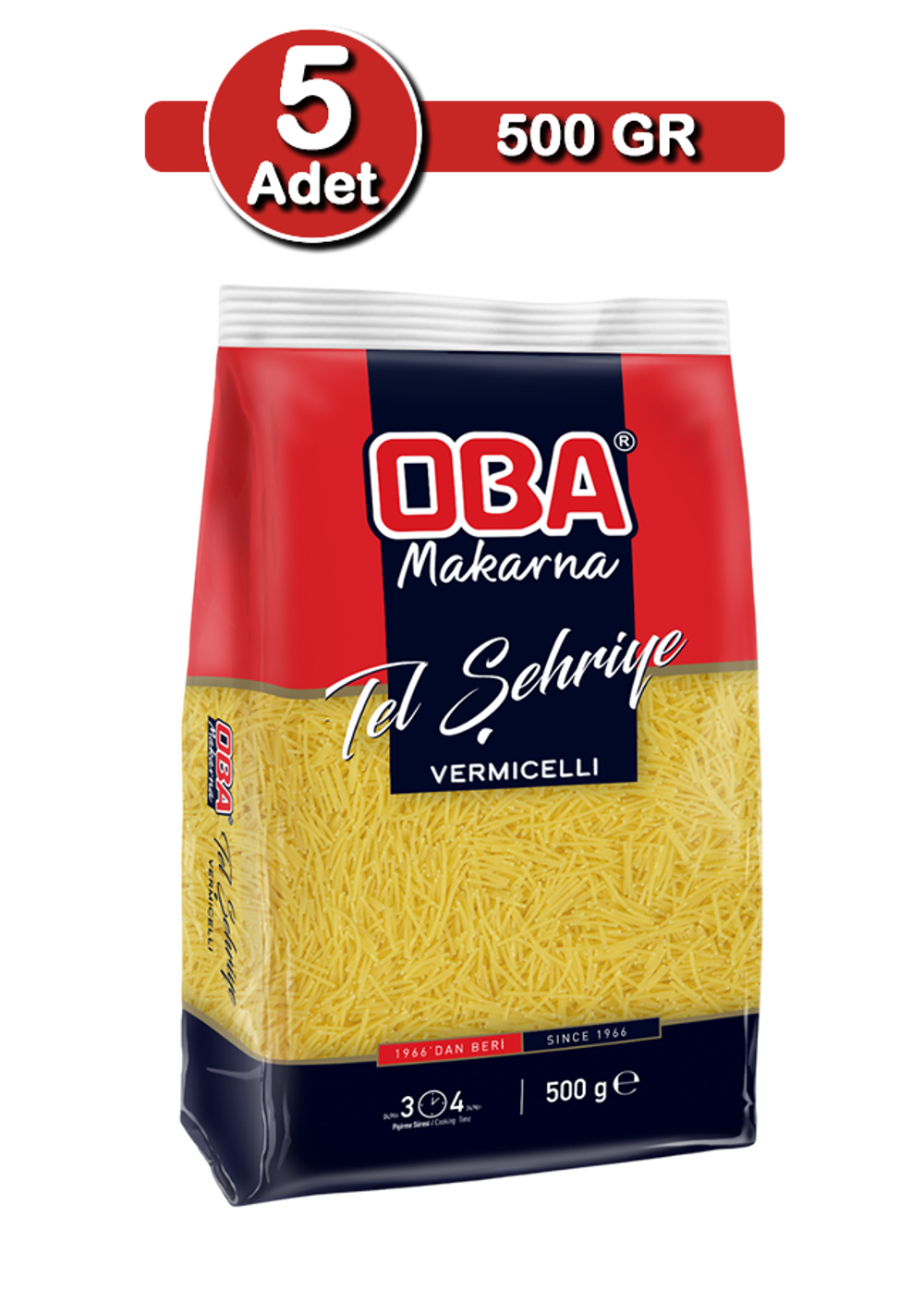 Oba Tel Şehriye Makarna 500 G X 5 Adet | Aile Tipi Çoklu Paket