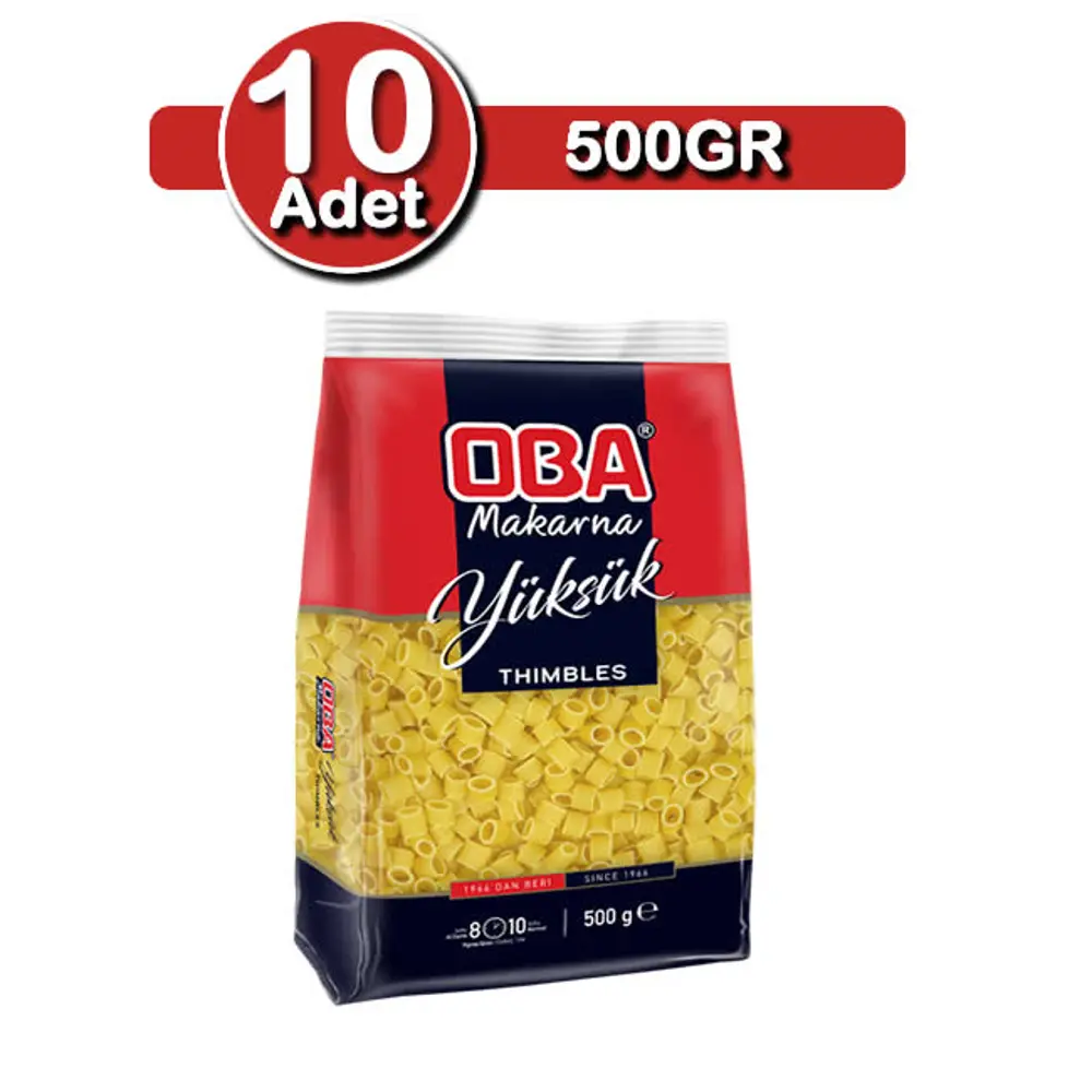 Oba Yüksük Makarna 500 G X 10 Adet | Çoklu Aile Paketi