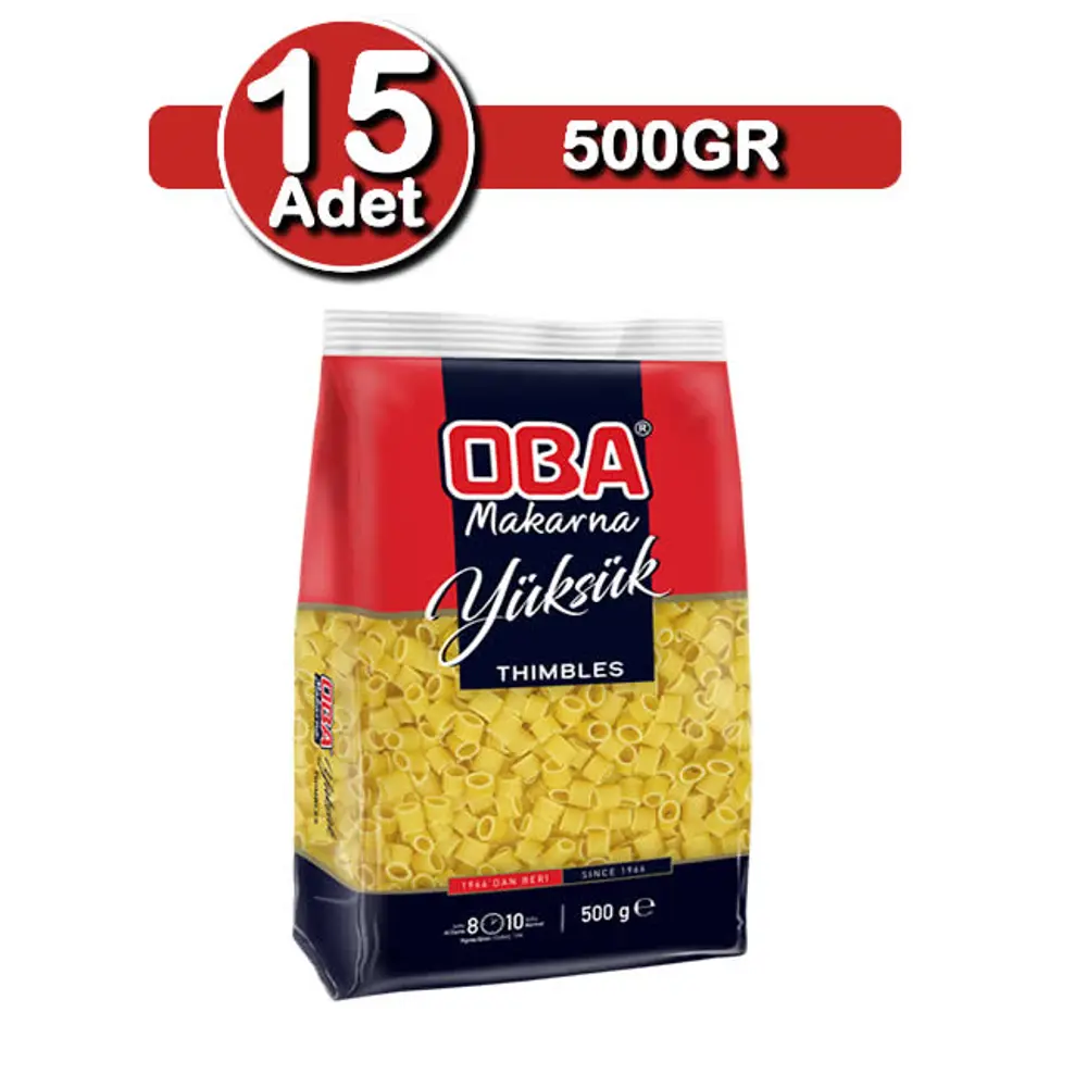 Oba Yüksük Makarna 500 G X 15 Adet | Çoklu Stok Paketi