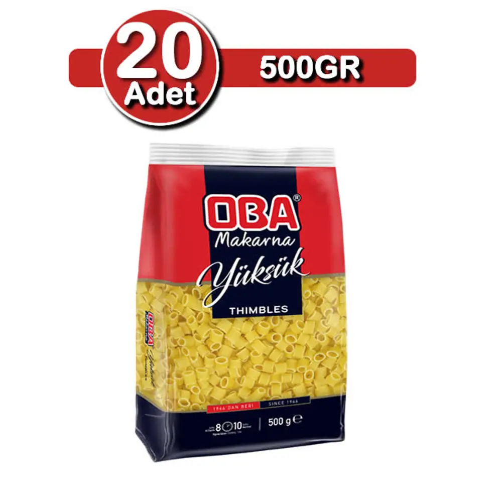 Oba Yüksük Makarna 500 G X 20 Adet | Aile Ve İşletme Paketi