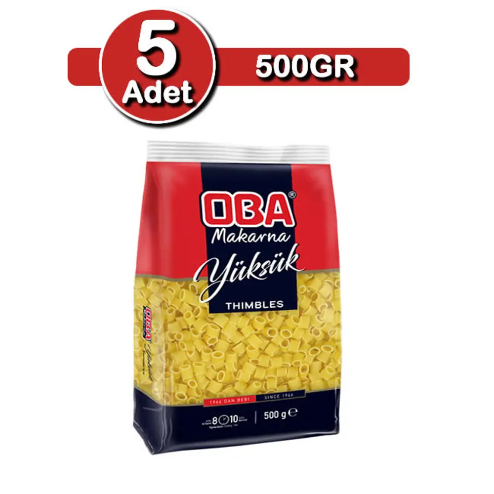 Oba Yüksük Makarna 500 G X 5 Adet | Ev Tipi Çoklu Paket
