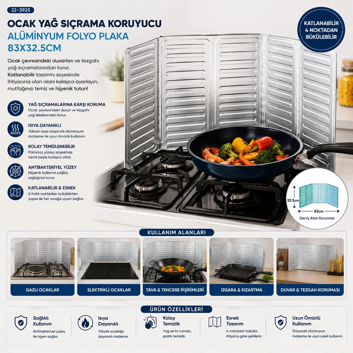 Ocak Yağ Sıçrama Koruyucu Alüminyum Folyo Plaka 84x32.5cm Bx40 Fiyatı, Yorumları ve Özellikleri