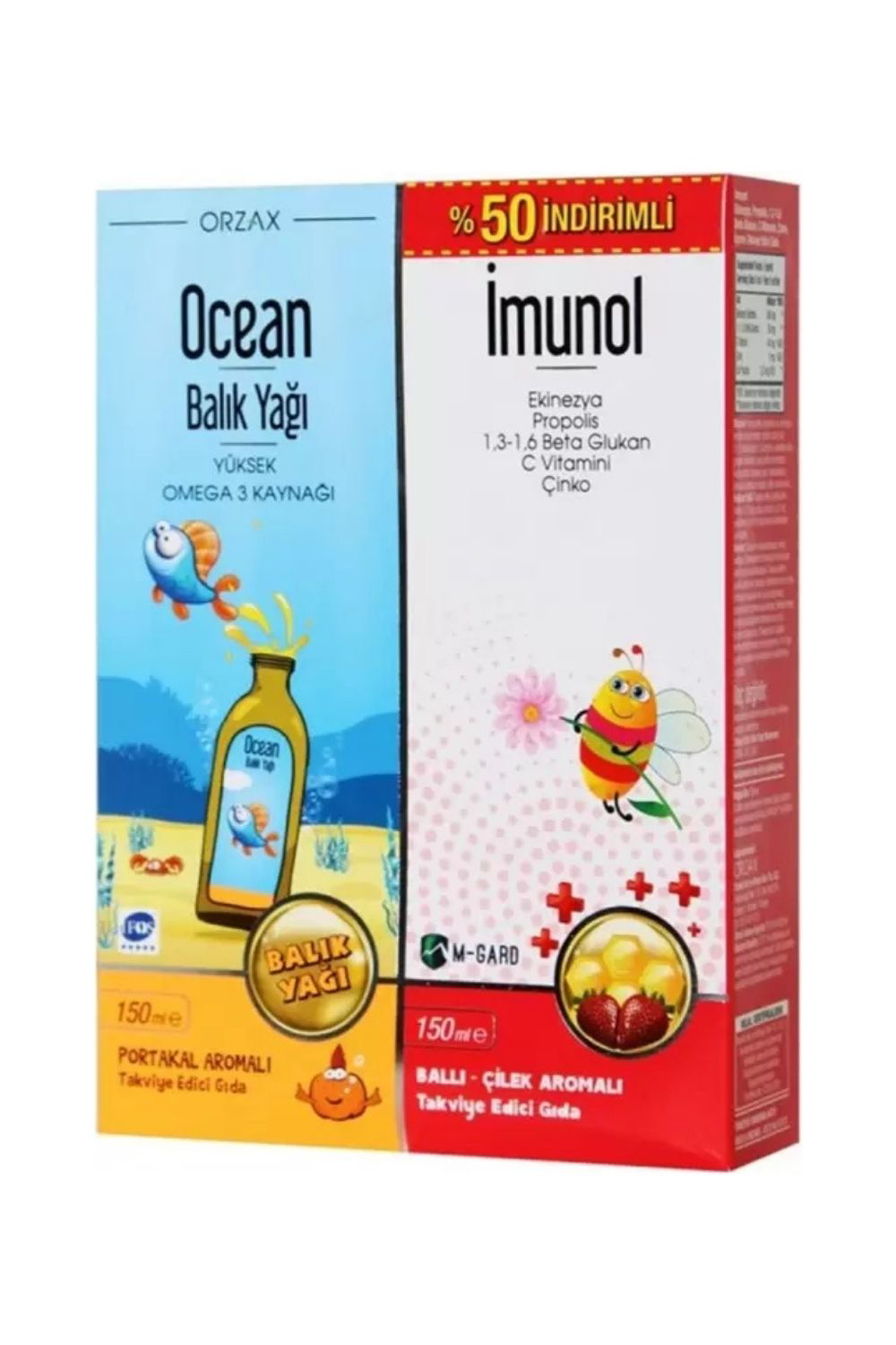 Ocean  Balık Yağı Portakal Aromalı 150 Ml + İmunol Şurup 150 Ml - 