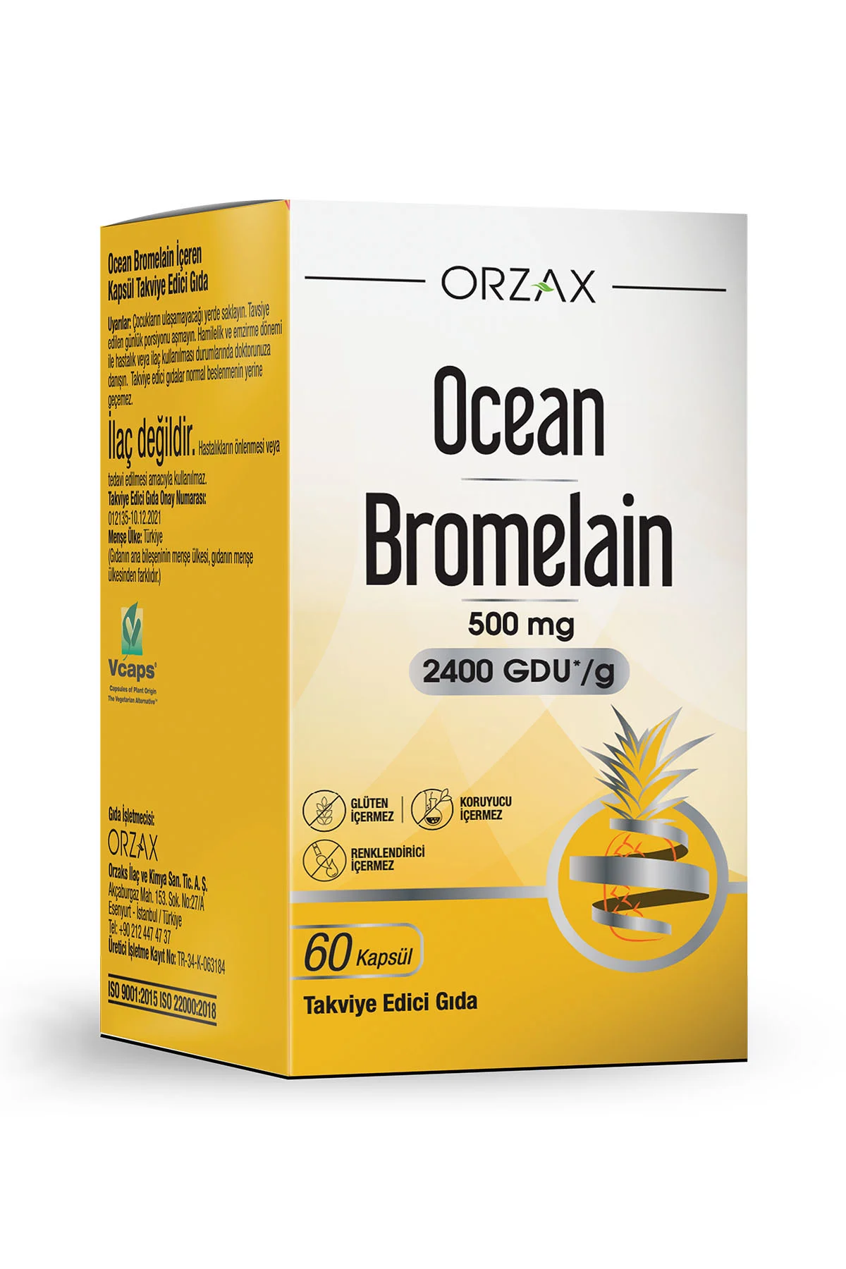 Ocean Bromelain 500 Mg 2400 GDU /g Takviye Edici Gıda 60 Kapsül