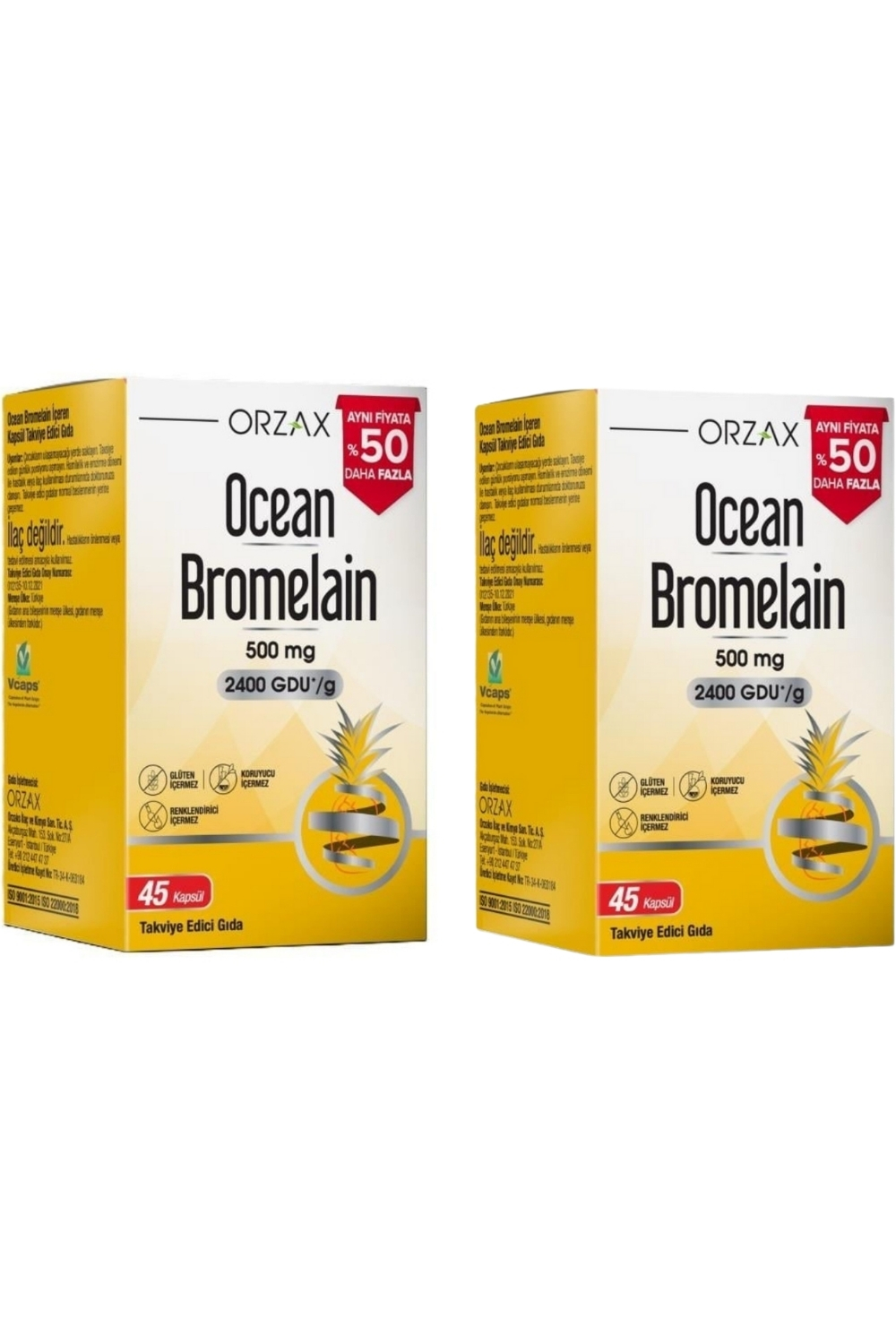 Ocean Bromelain 500 mg 45 Kapsül x 2 Adet