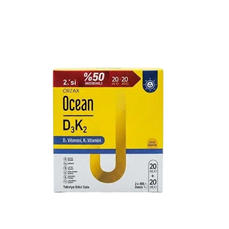 Ocean D3K2 Damla 20 ml 2 li Paket Ocean D3K2 Damla 20 ml 2 li Paket Fiyatı, Yorumları ve Özellikleri