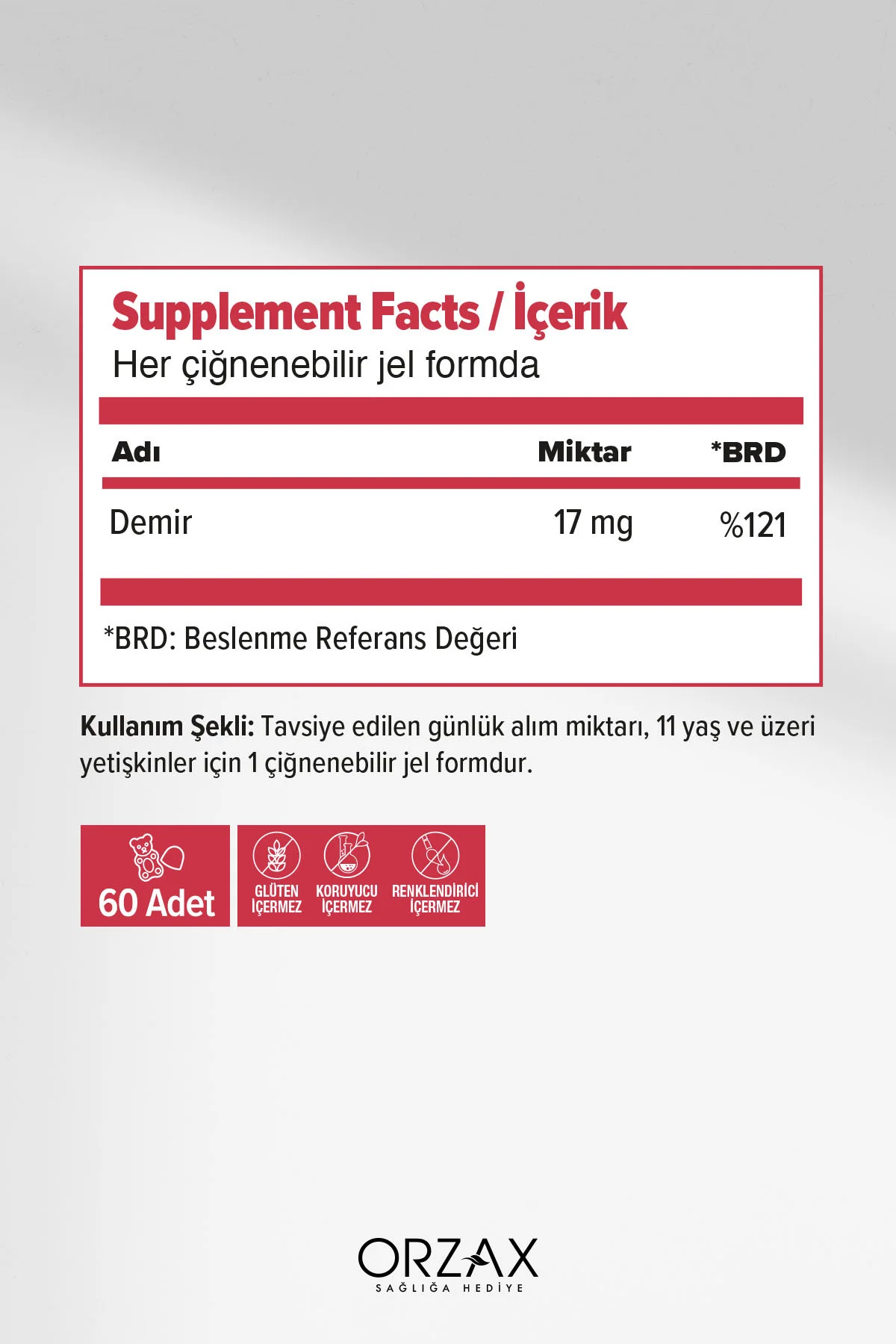 Ocean Gummies Iron Extra Demir İçeren Takviye Edici Gıda 60 Adet Çİğnenebilir Jel Form