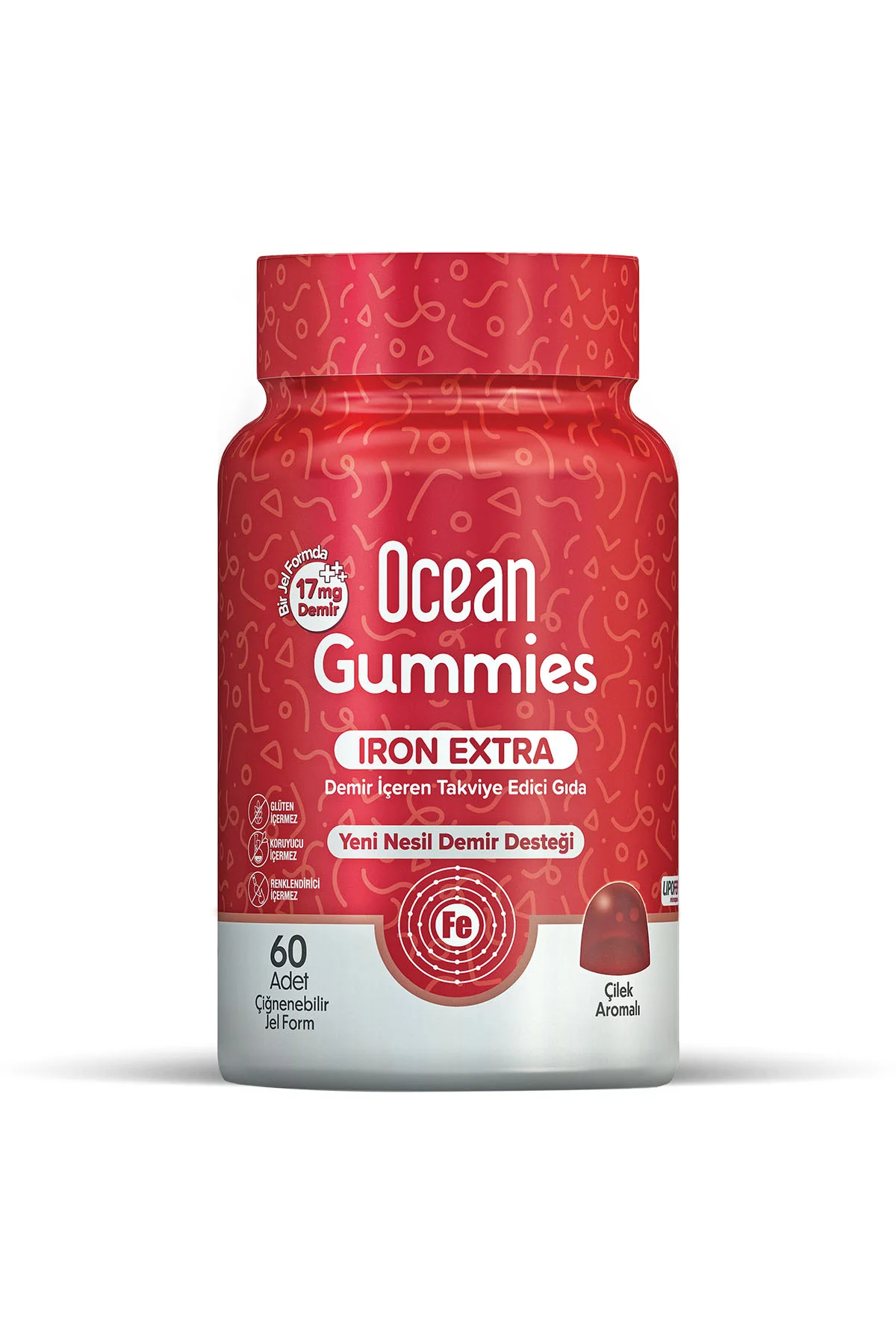 Ocean Gummies Iron Extra Demir İçeren Takviye Edici Gıda 60 Adet Çİğnenebilir Jel Form