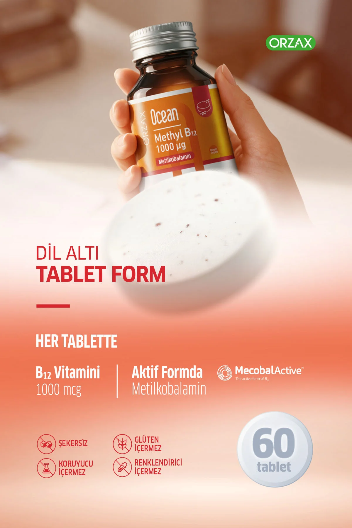 Ocean Methyl B12 Metil B12 1000 µg Dilaltı Tablet Takviye Edici Gıda - Görsel 4