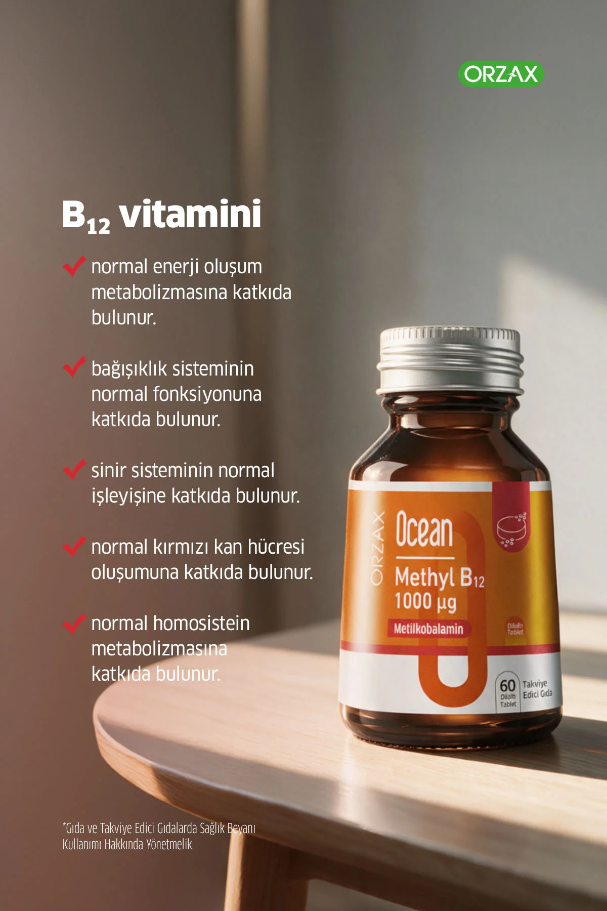 Ocean Methyl B12 Metil B12 1000 µg Dilaltı Tablet Takviye Edici Gıda - Görsel 2