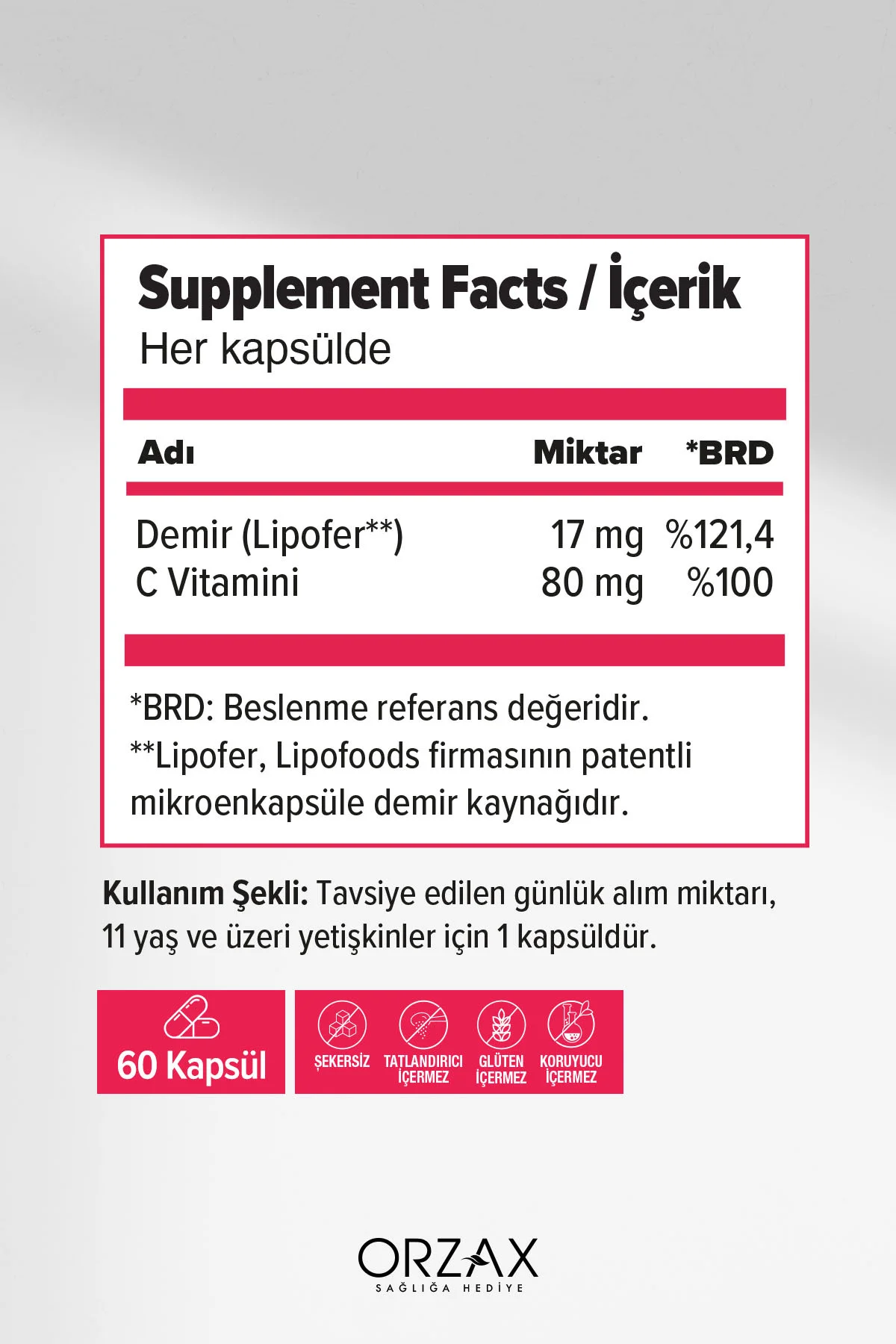 Ocean Microfer Demir ve C Vitamini 60 Kapsül