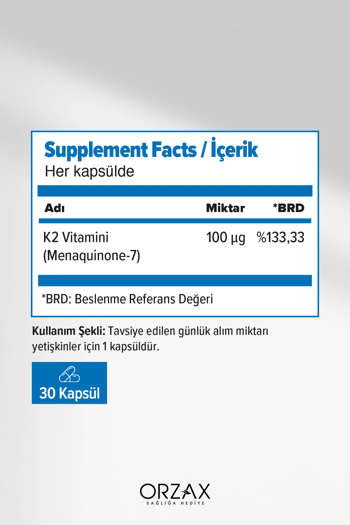 Ocean Mk-7 100 Mcg Vitamin K2 30 Kapsül