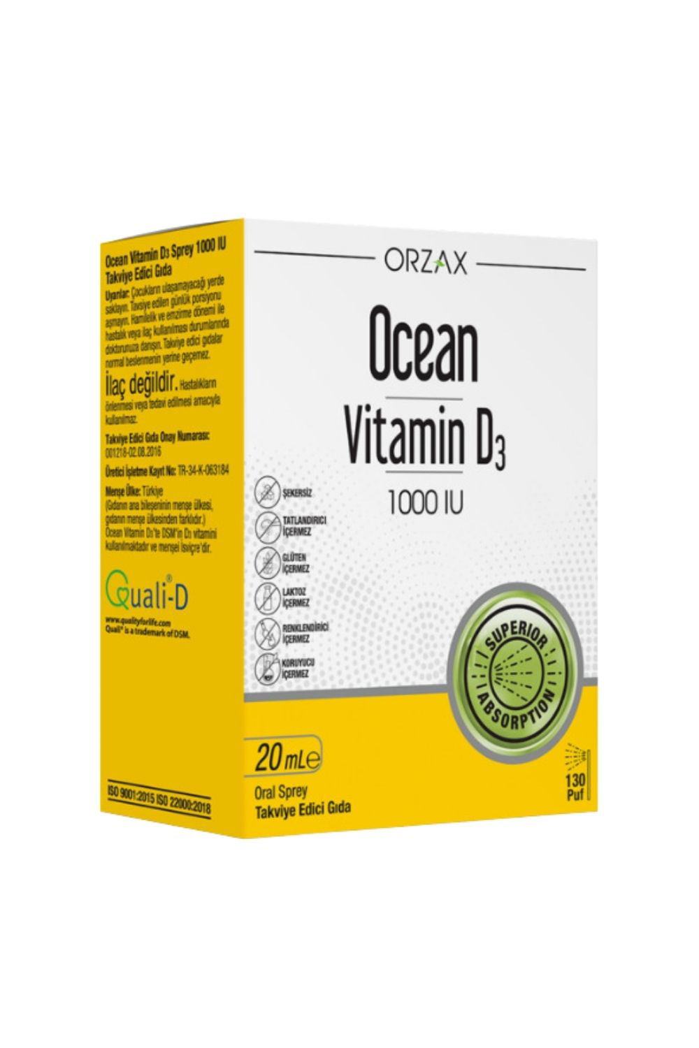 Ocean Vitamin D3 1000 IU Sprey 20 ml x 2 Adet