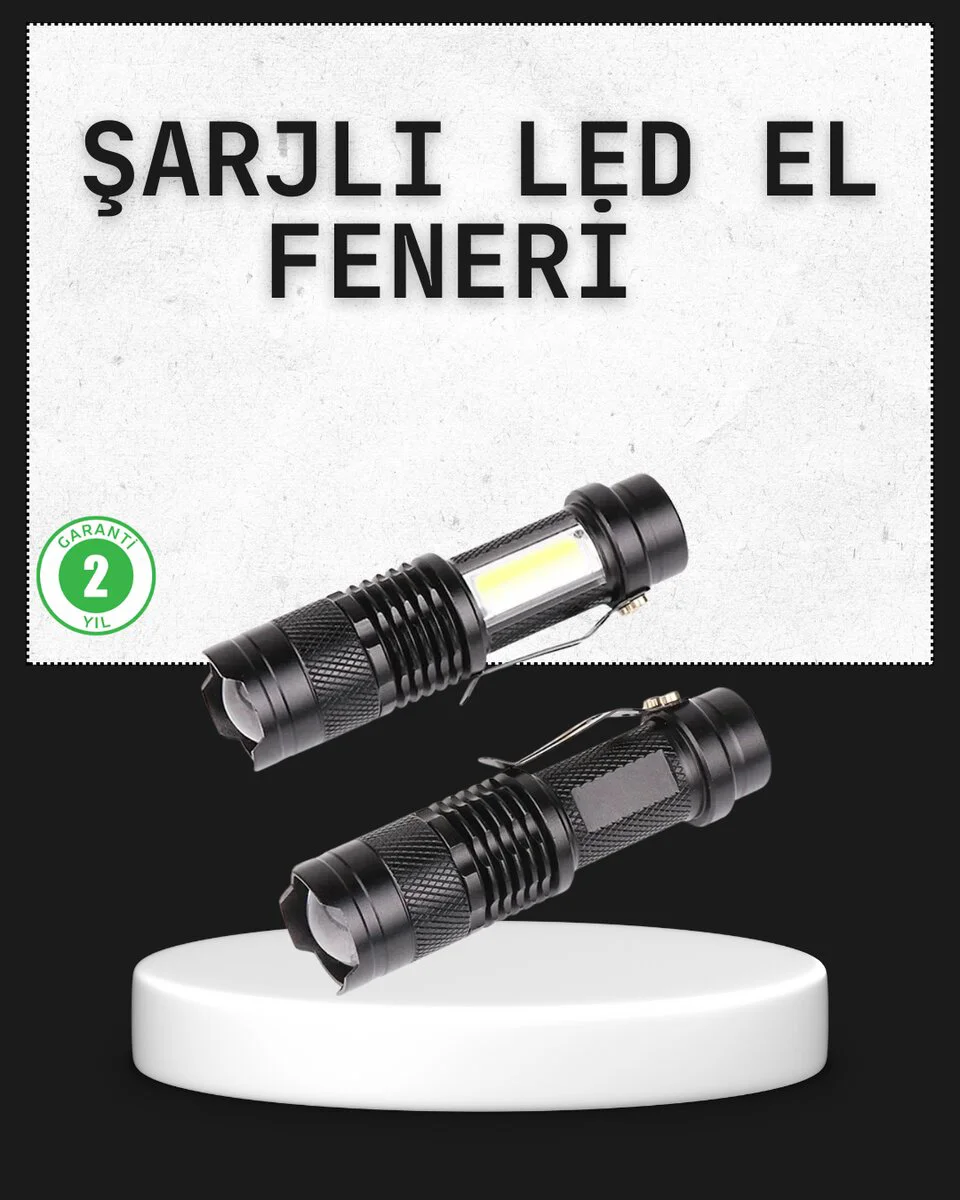 Odak Ayarlı 2000 Lümen Şarjlı LED El Feneri - Taşınabilir Güç ve Dayanıklılık