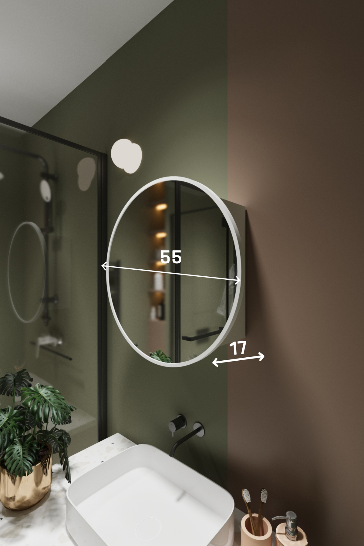 Odin Oval Aynalı Kapaklı Lavabo Üstü Banyo Dolabı