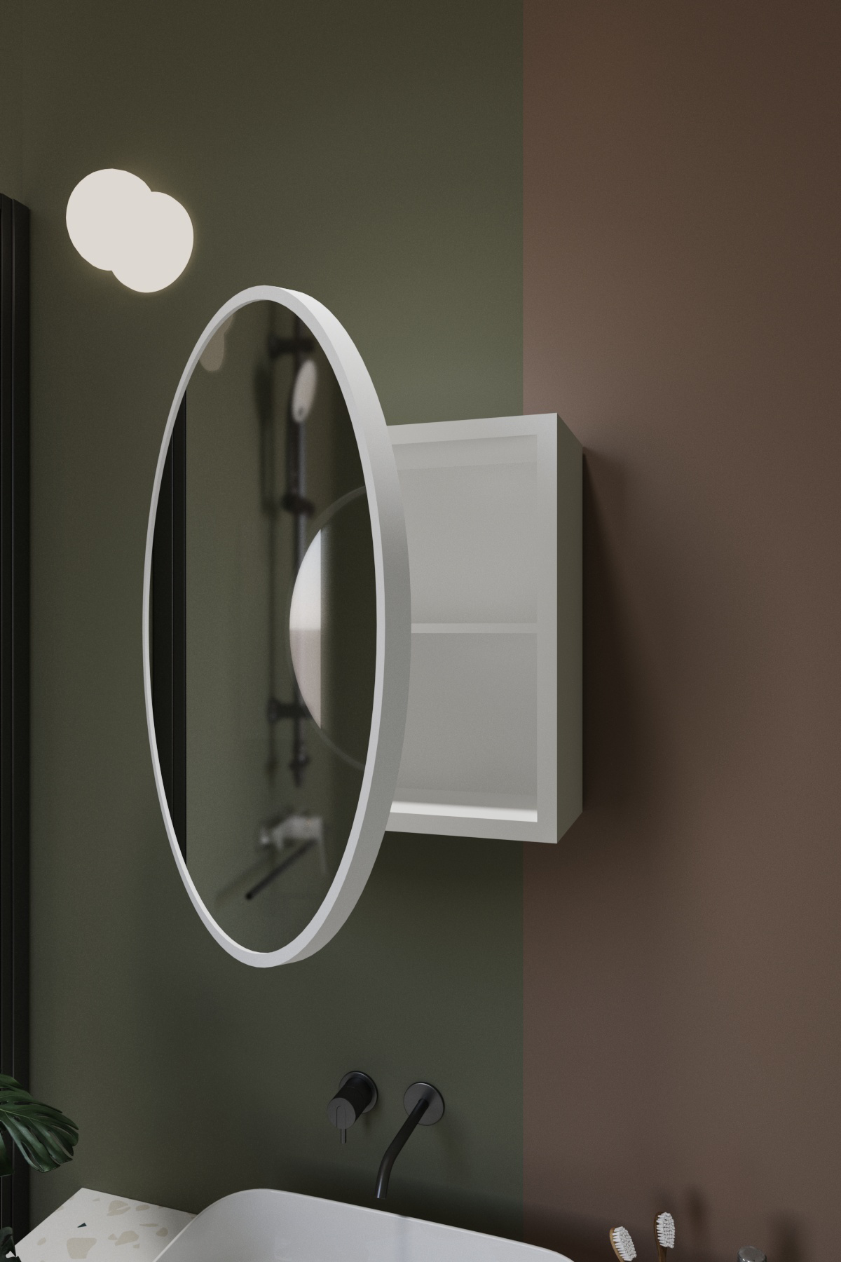 Odin Oval Aynalı Kapaklı Lavabo Üstü Banyo Dolabı