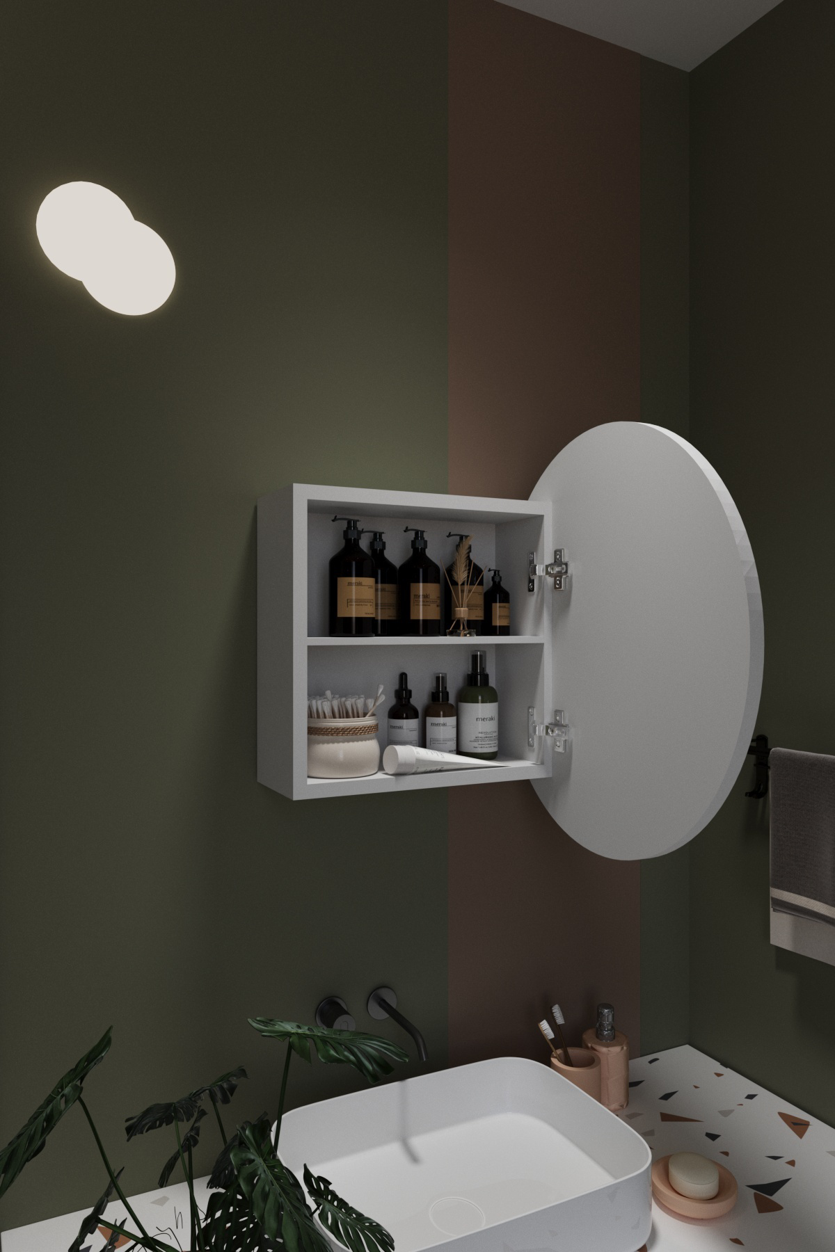 Odin Oval Aynalı Kapaklı Lavabo Üstü Banyo Dolabı