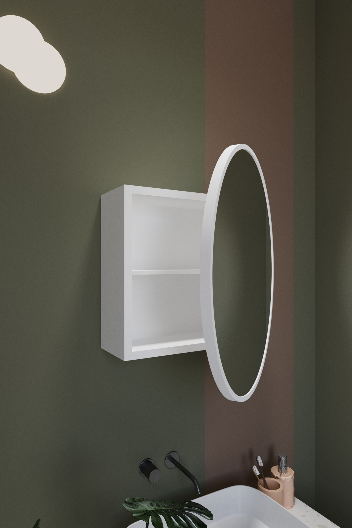 Odin Oval Aynalı Kapaklı Lavabo Üstü Banyo Dolabı