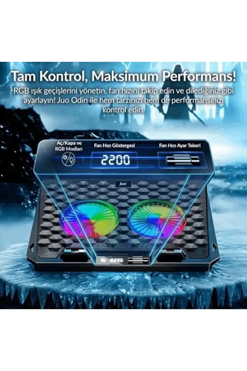 Odin RGB Işıklı Gaming 2200RPM Çift Fan LED Laptop Soğutucu 11852